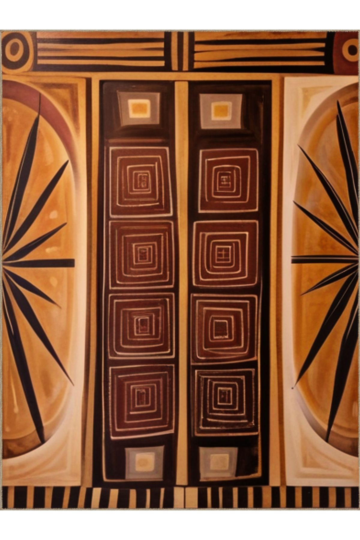 Royal Karma Soyut Şekiller Desenli Püskül Detaylı Dokuma Taban Modern Dekoratif Halı royal21