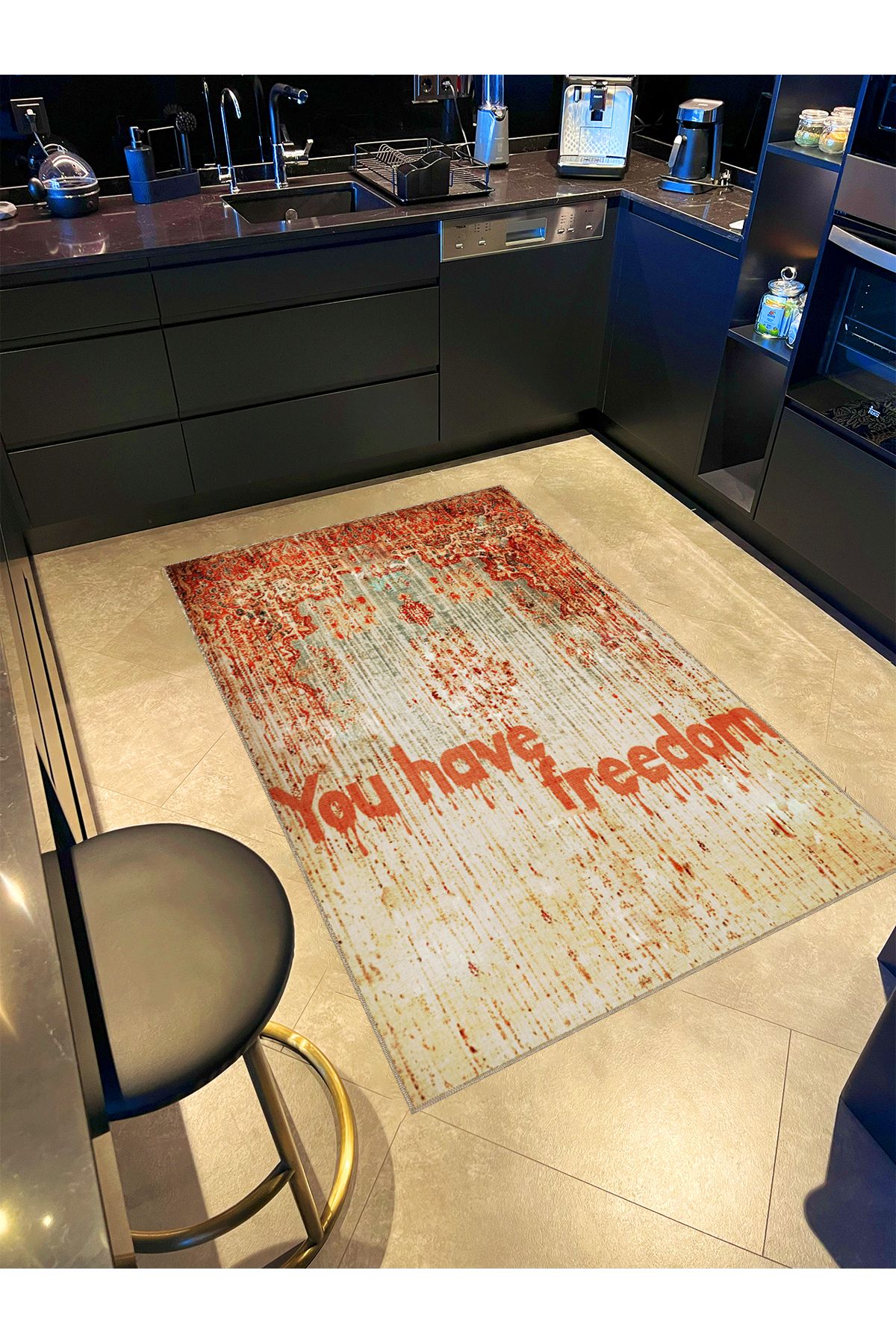 Written Koleksiyonu You Have Freedom Yazılı Desenli Kreatif Modern Dekoratif Halı 04