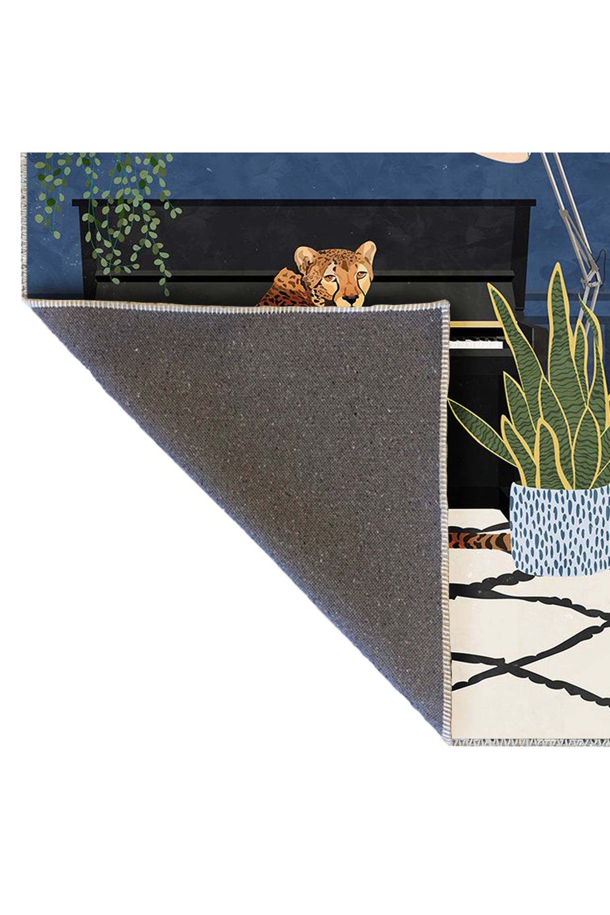 Buse Koleksiyonu Piyano ve Leopar Desenli Dokuma Taban Modern Dekoratif Halı buse16