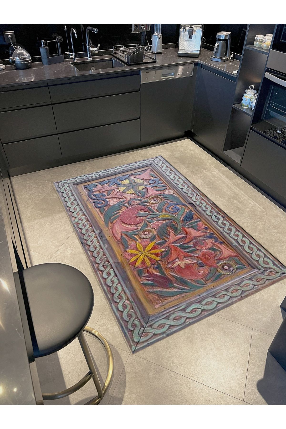 Seda Koleksiyonu Çok Renkli Antik Desenli Dokuma Taban Modern Dekoratif Halı seda02