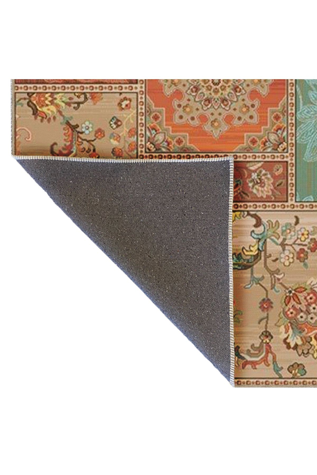 Floral Temalı Çok Renkli Motifli Çiçek Desenli Vintage Dekoratif Halı 4845