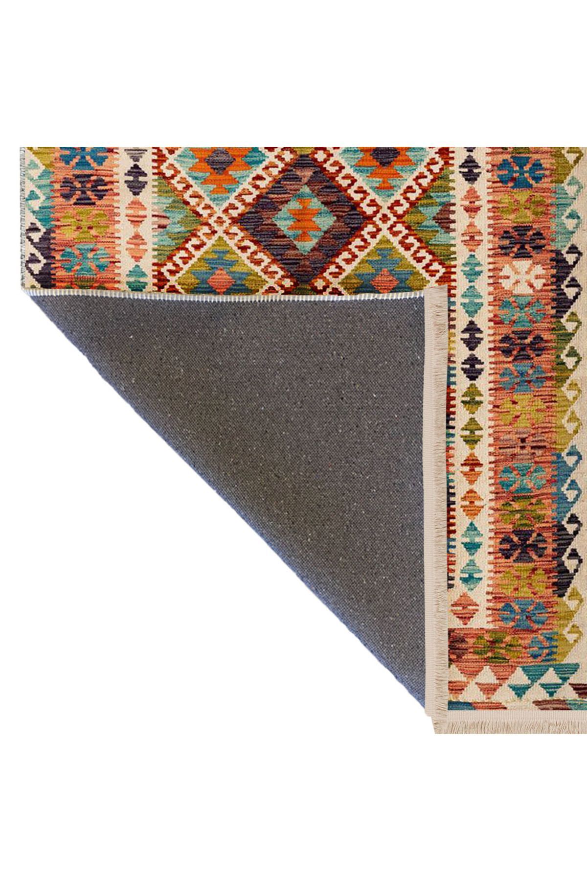 İnci Koleksiyonu Çok Renkli Etnik Geleneksel Desenli Dokuma Taban Vintage Dekoratif Halı inci05