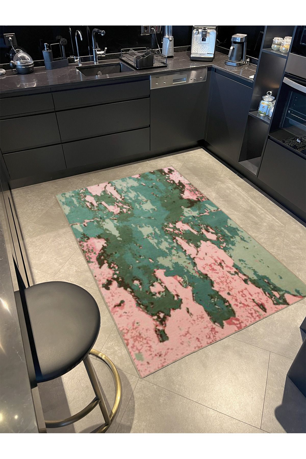 Pastel Boyalı Pembe Yeşil Modern Dekoratif Halı miravip471
