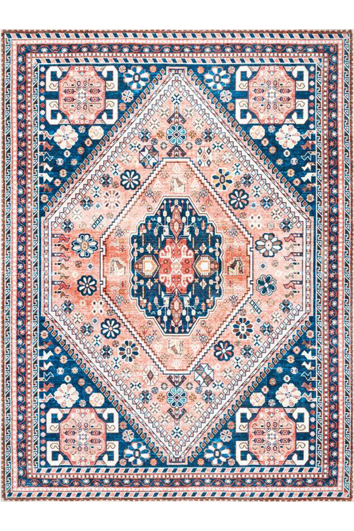 Asya Koleksiyonu Çok Renkli Geleneksel Desenli Dokuma Taban Modern Dekoratif Halı asya09