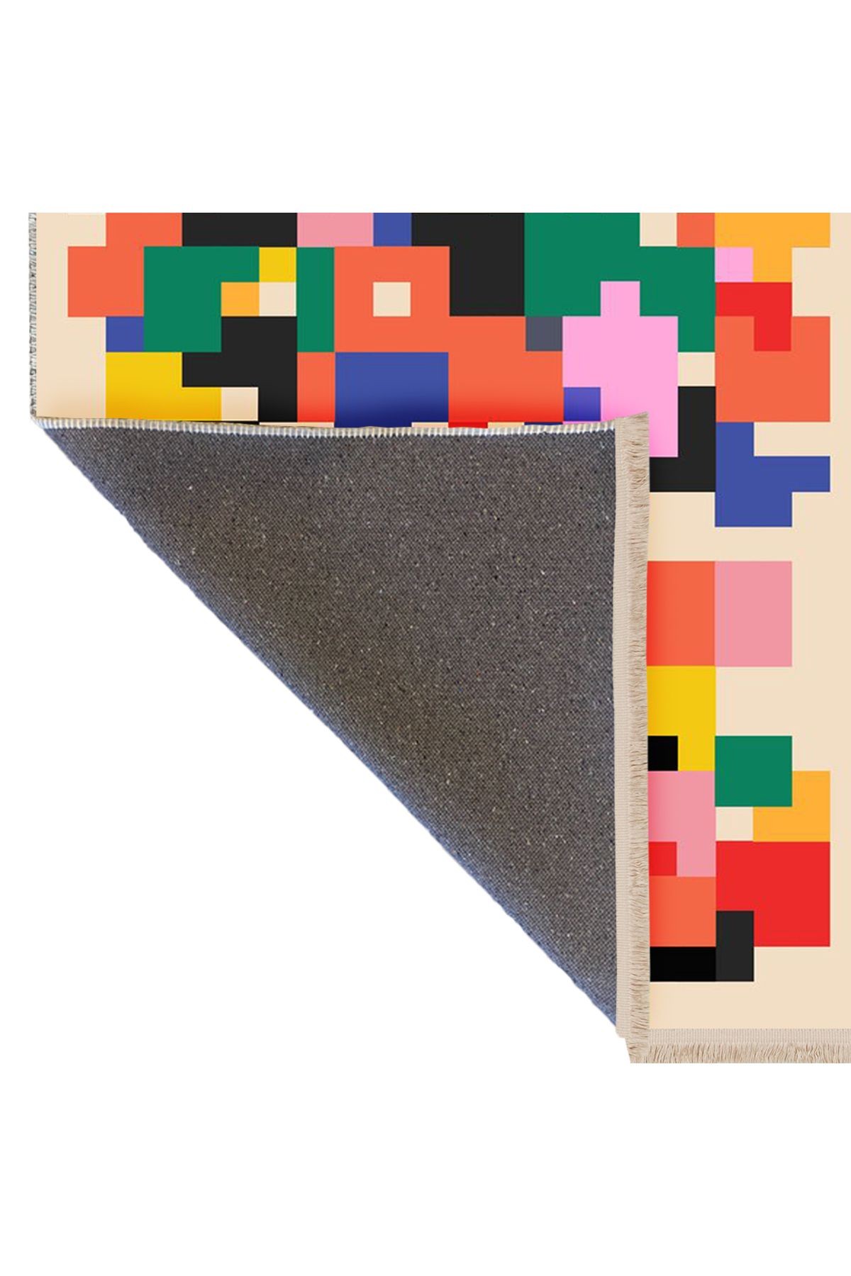 Yılmaz Koleksiyonu Çok Renkli Geometrik Piksel Kare Desenli Kreatif Modern Dekoratif Halı 09