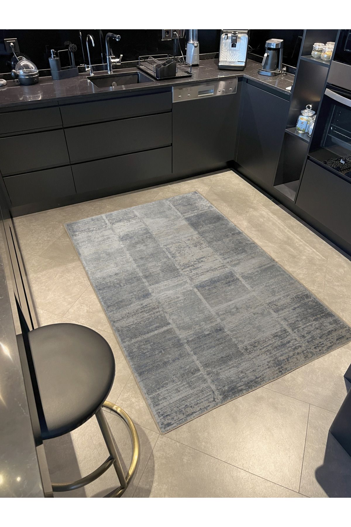 Gri Temalı Soyut Kare Geometrik Desenli Kreatif Modern Dekoratif Halı 3098