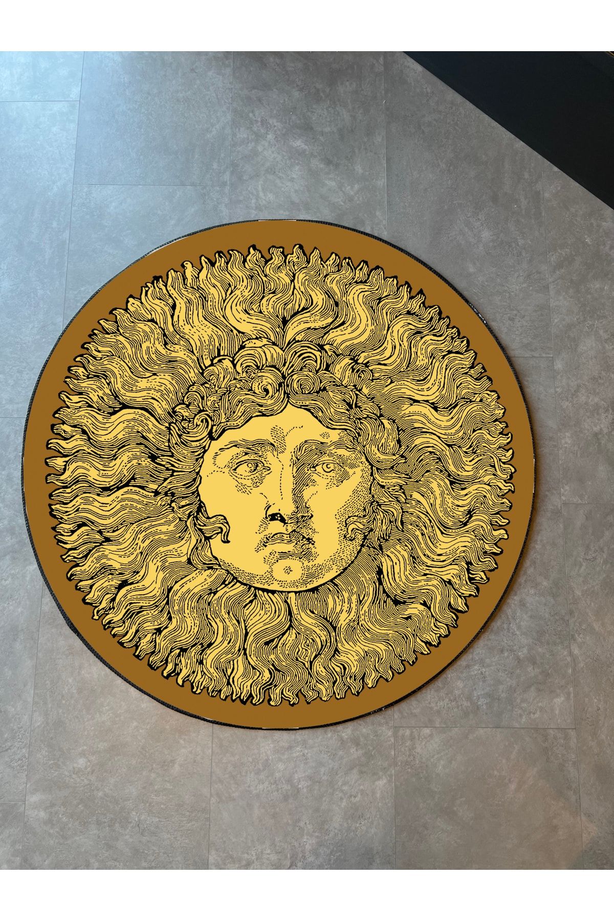 Mira 918 Güneş Temalı Siyah Yuvarlak Halı