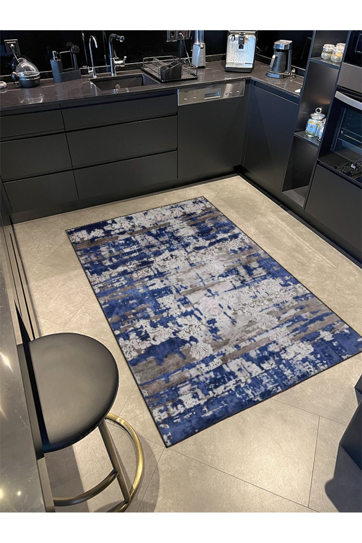 Mavi Piksel Renkli Yıkanabilir Modern Dekoratif ve Dokuma Taban Halı miravip993