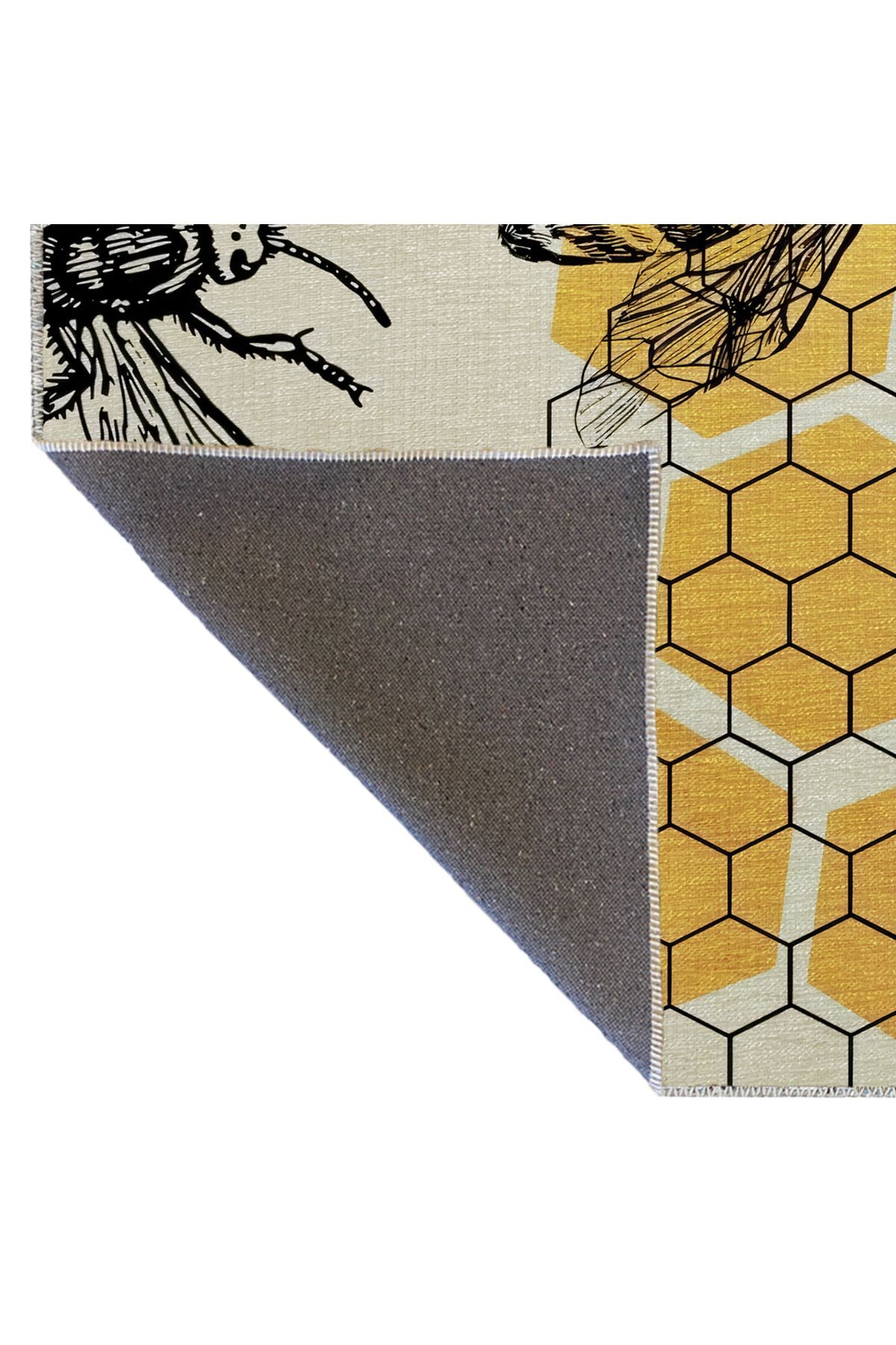 Sarı Bej Temalı Kovan ve Arı Desenli Kreatif Modern Dekoratif Halı 2518