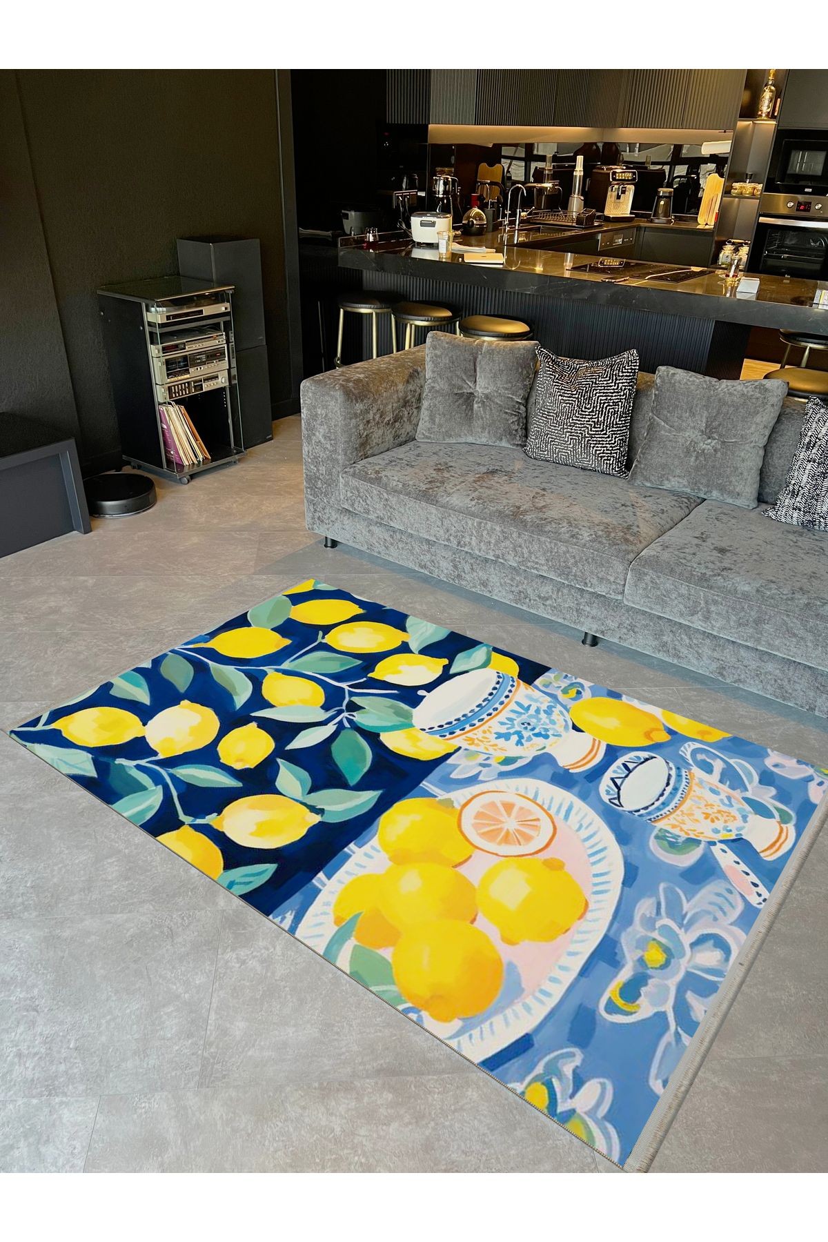 Yılmaz Koleksiyonu Çok Renkli Limon ve Fincan Desenli Modern Dekoratif Halı 16