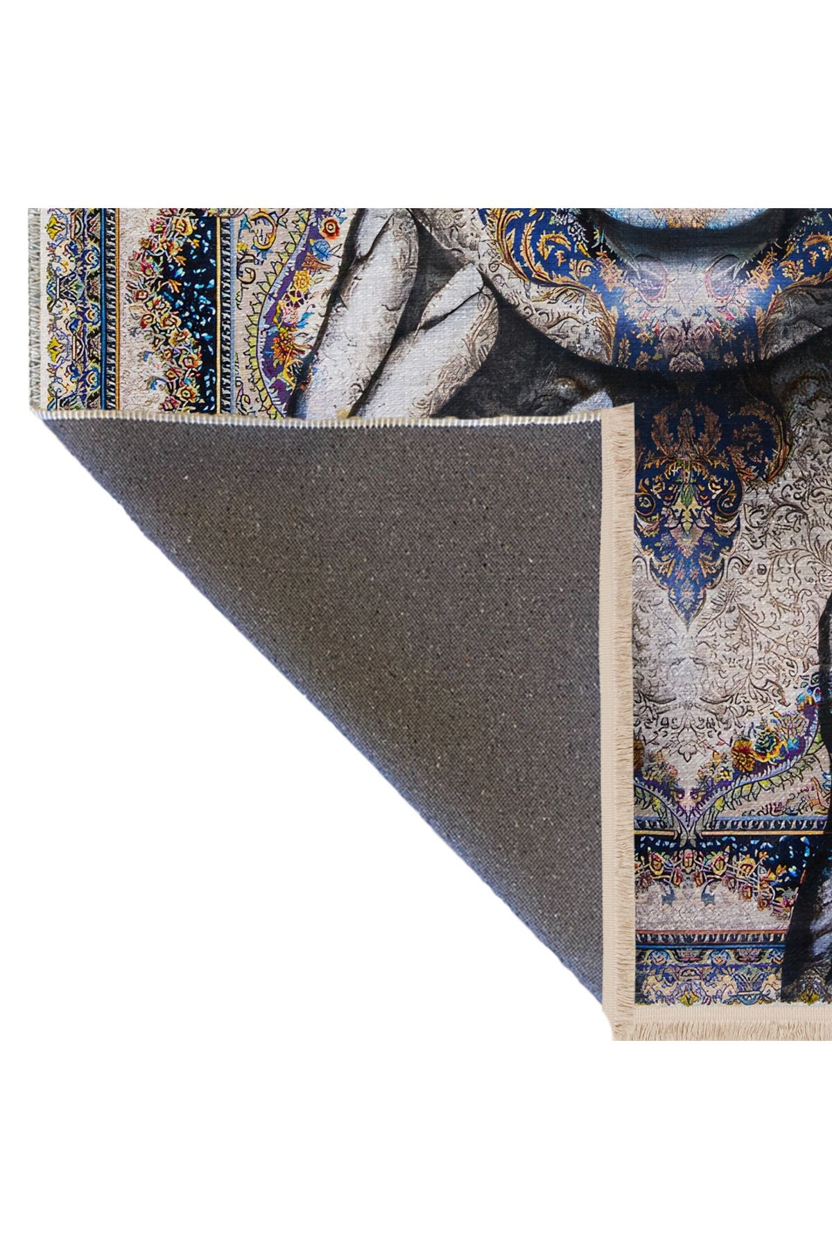 Bej Gri Temalı Motifli Soyut Kadın Portre Desenli Kreatif Modern Dekoratif Halı 2507