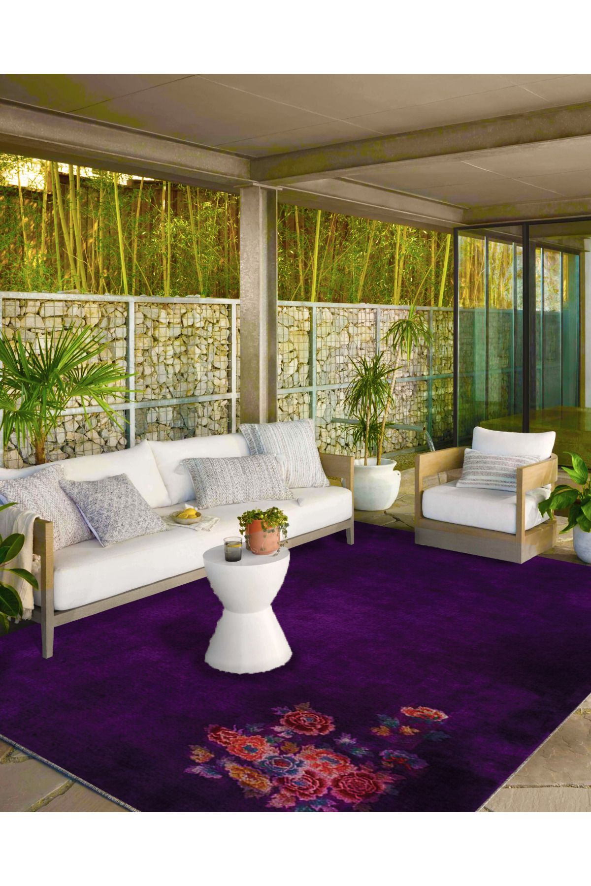 Floral Kapalı Renkte Mor Renkli Desenli Dokuma Taban Halı ve Yıkanabilir Halı aloha183