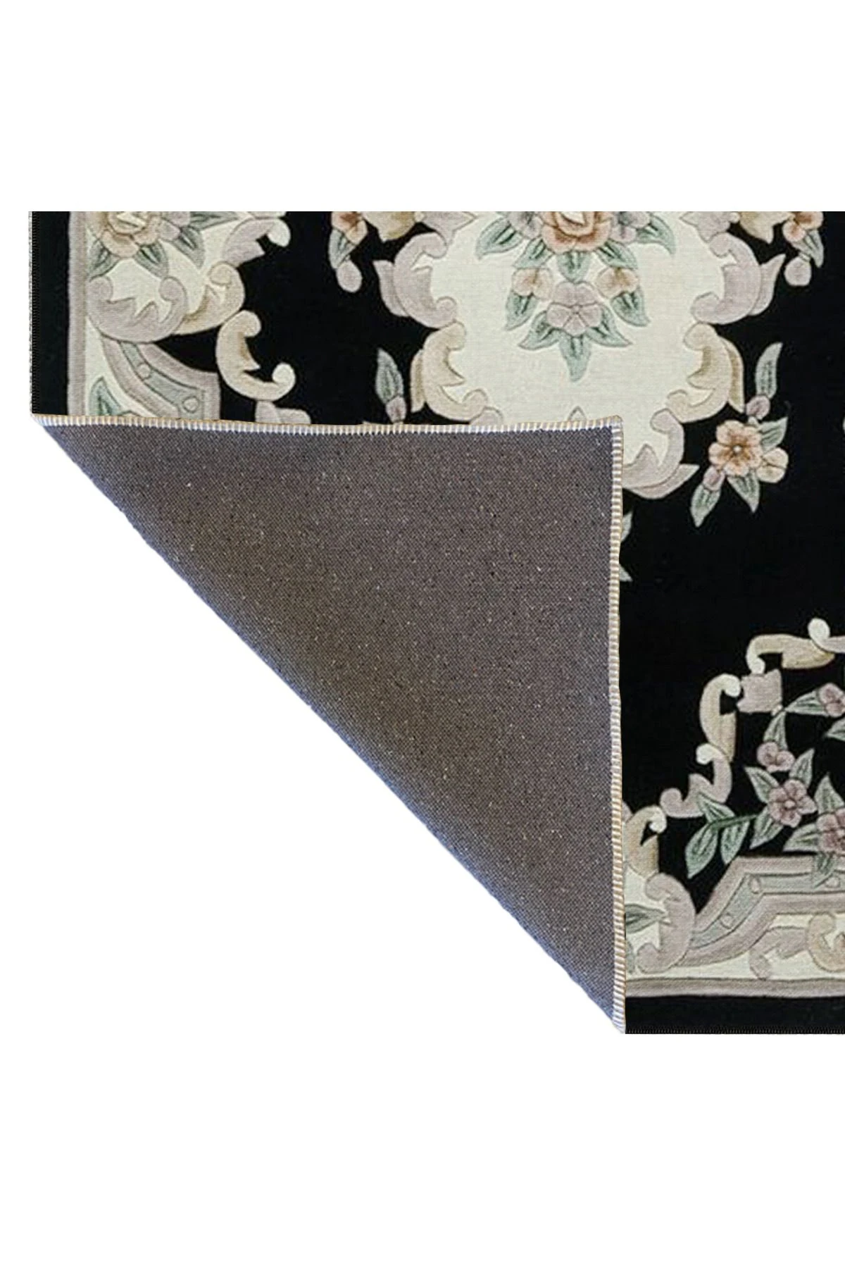 Gri ve Siyah Geometrik Desenli Çiçekli Dokuma Taban Halı miravip200