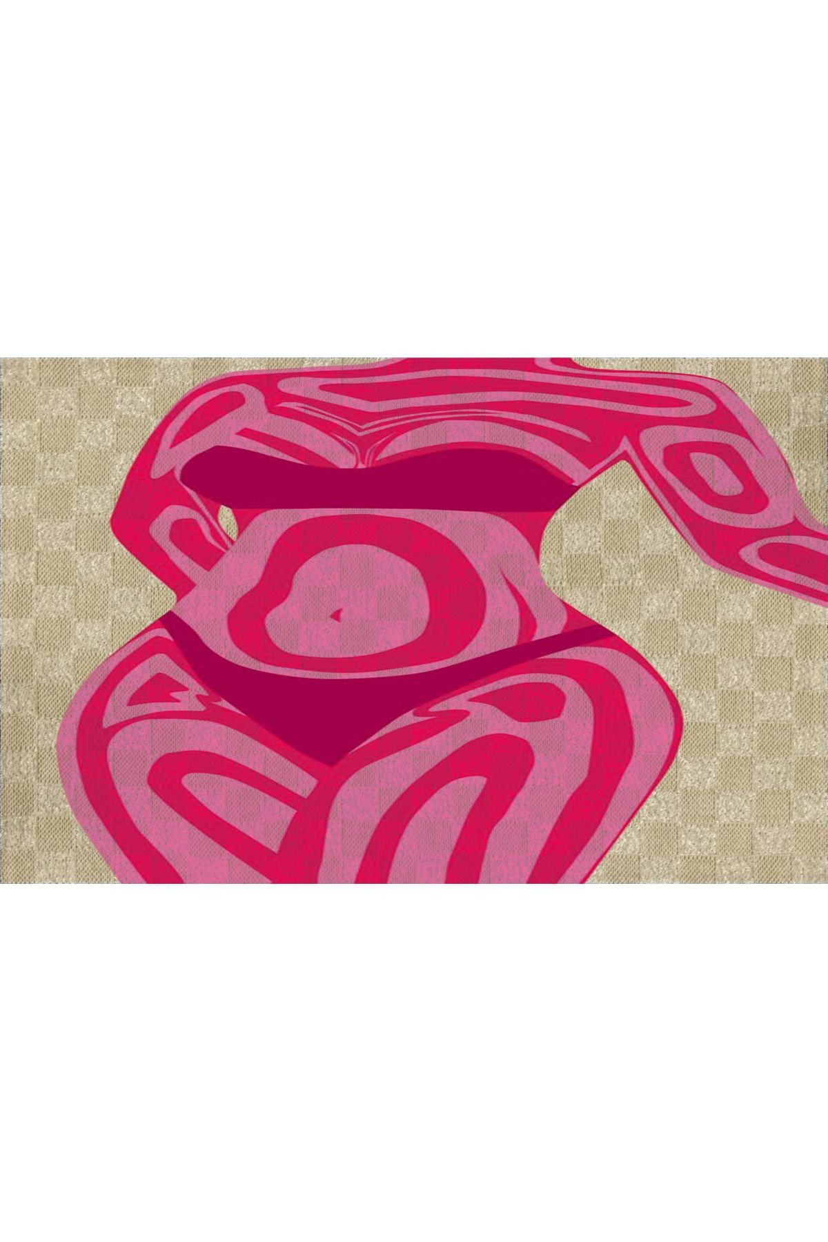 Pembe Temalı Kadın Manken Desenli Modern Dekoratif Banyo Paspası 90×60