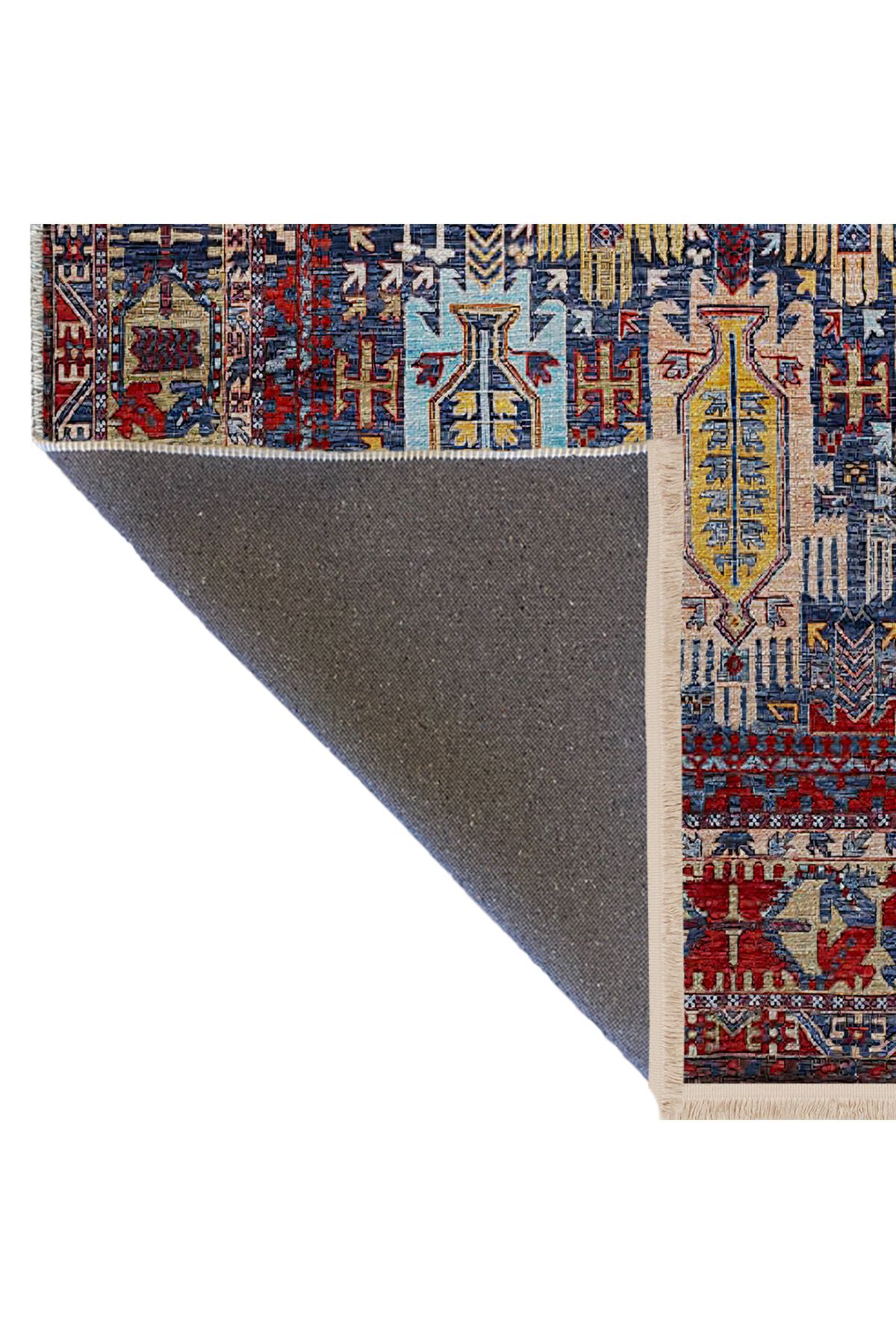 Bordo Temalı Çok Renkli Geleneksel Motif Etnik Desenli Vintage Dekoratif Halı 2629