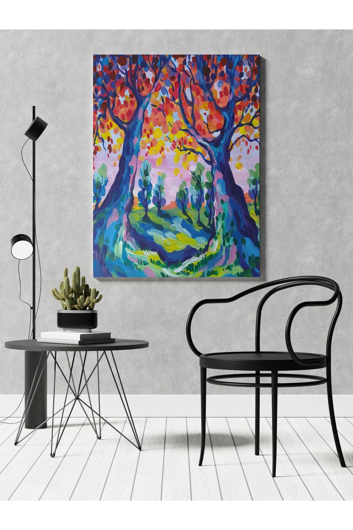 Kanvas Tablo Pastel Renkli Orman Ağaç Desenli Renkli Temalı Modern Tablo