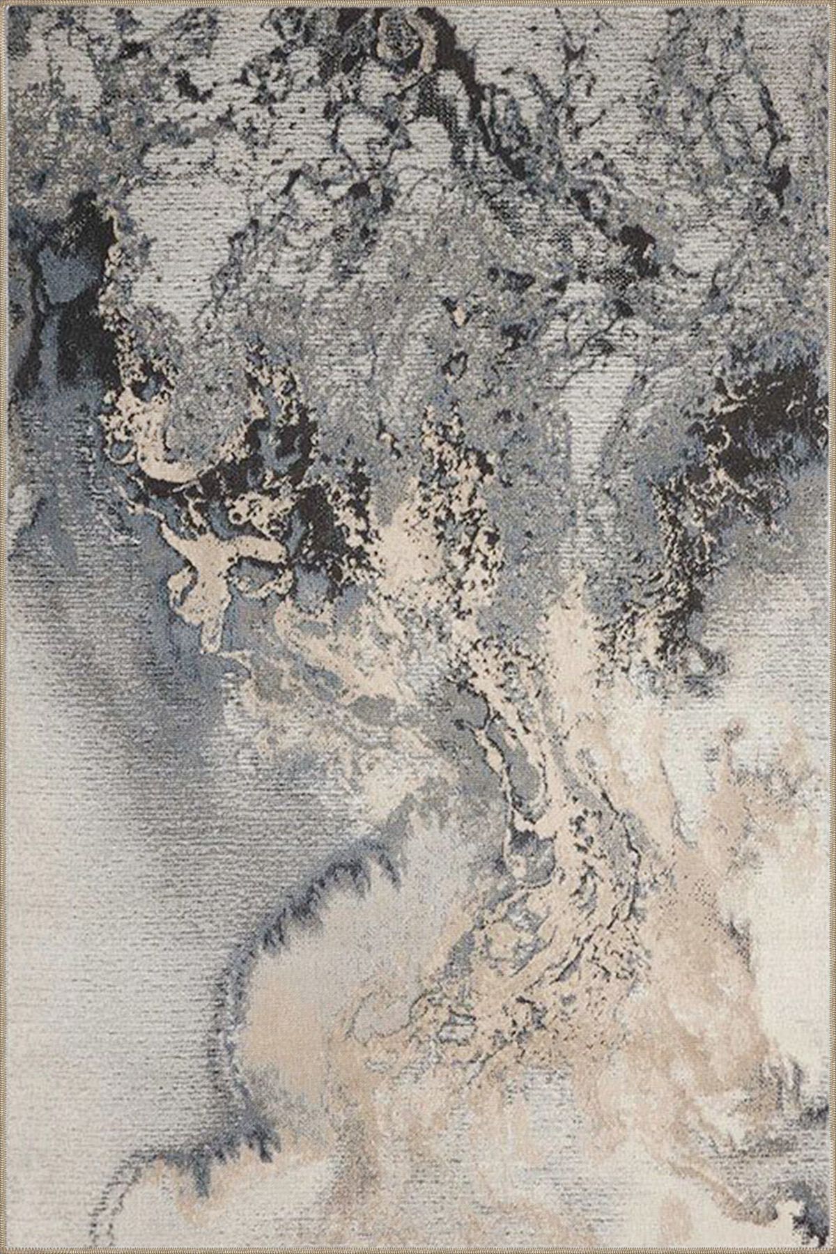 Bej Gri Temalı Soyut Boya Sıçratma Desenli Kreatif Modern Dekoratif Halı 4566