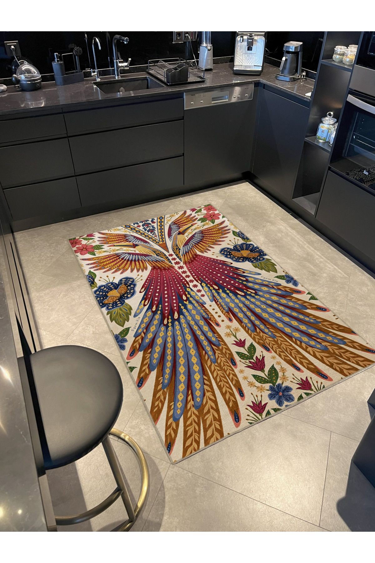 Çok Renkli Anka Kuşu Kanatları Desenli Kreatif Modern Dekoratif Halı 2140