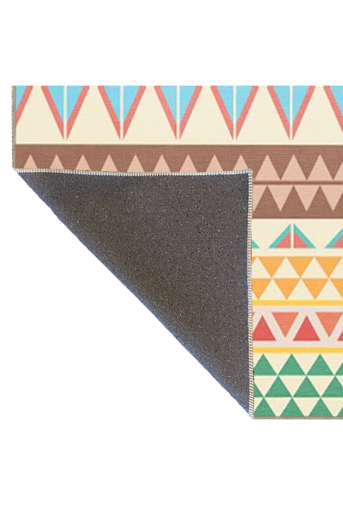 Çok Renkli Karma Geometrik Üçgen Şekil Desenli Modern Dekoratif Halı 4718