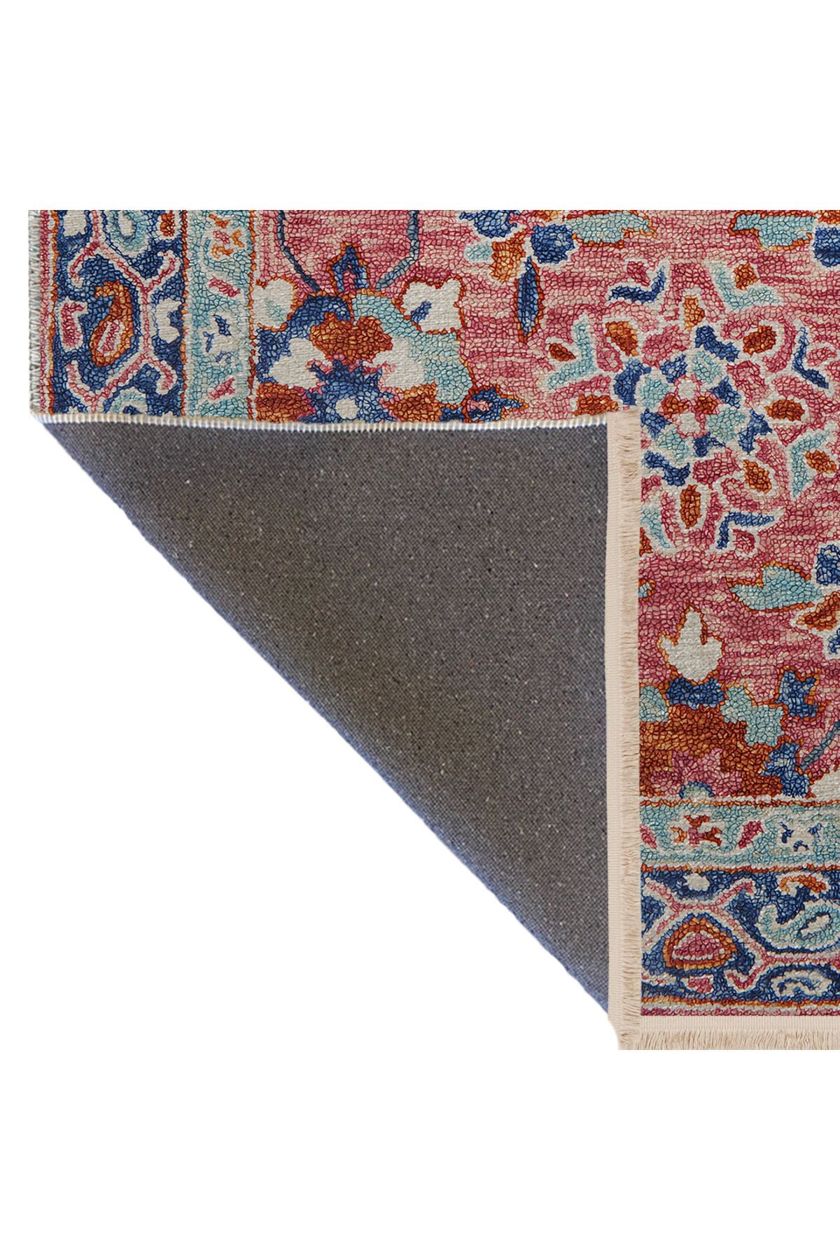 Mavi Pudra Temalı Çok Renkli Geleneksel Motif Çiçek Desenli Vintage Dekoratif Halı 2668