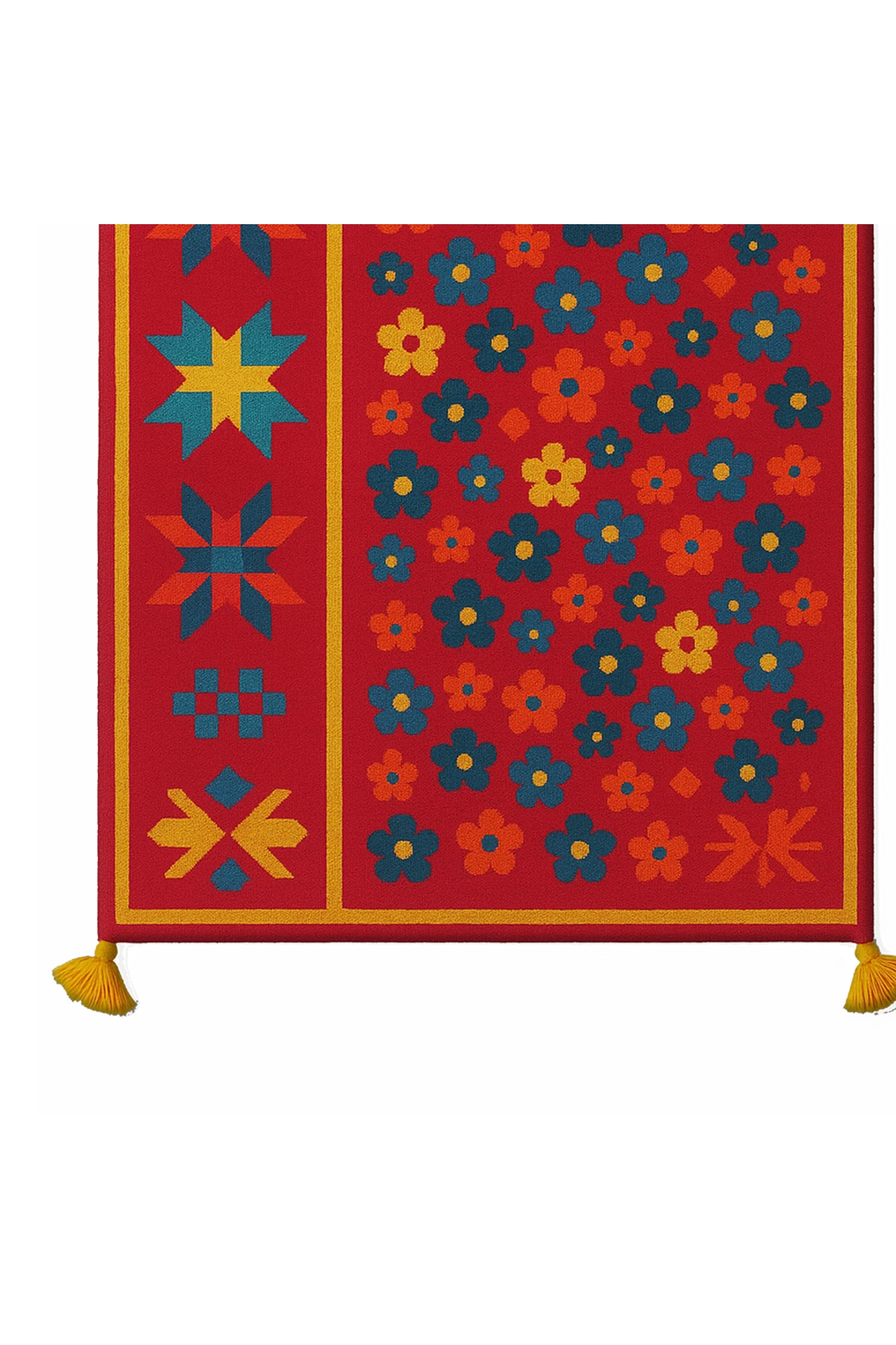 MOSSO Çiçekli Çok Renkli Desen Püsküllü Modern Dekoratif Halı mosso473