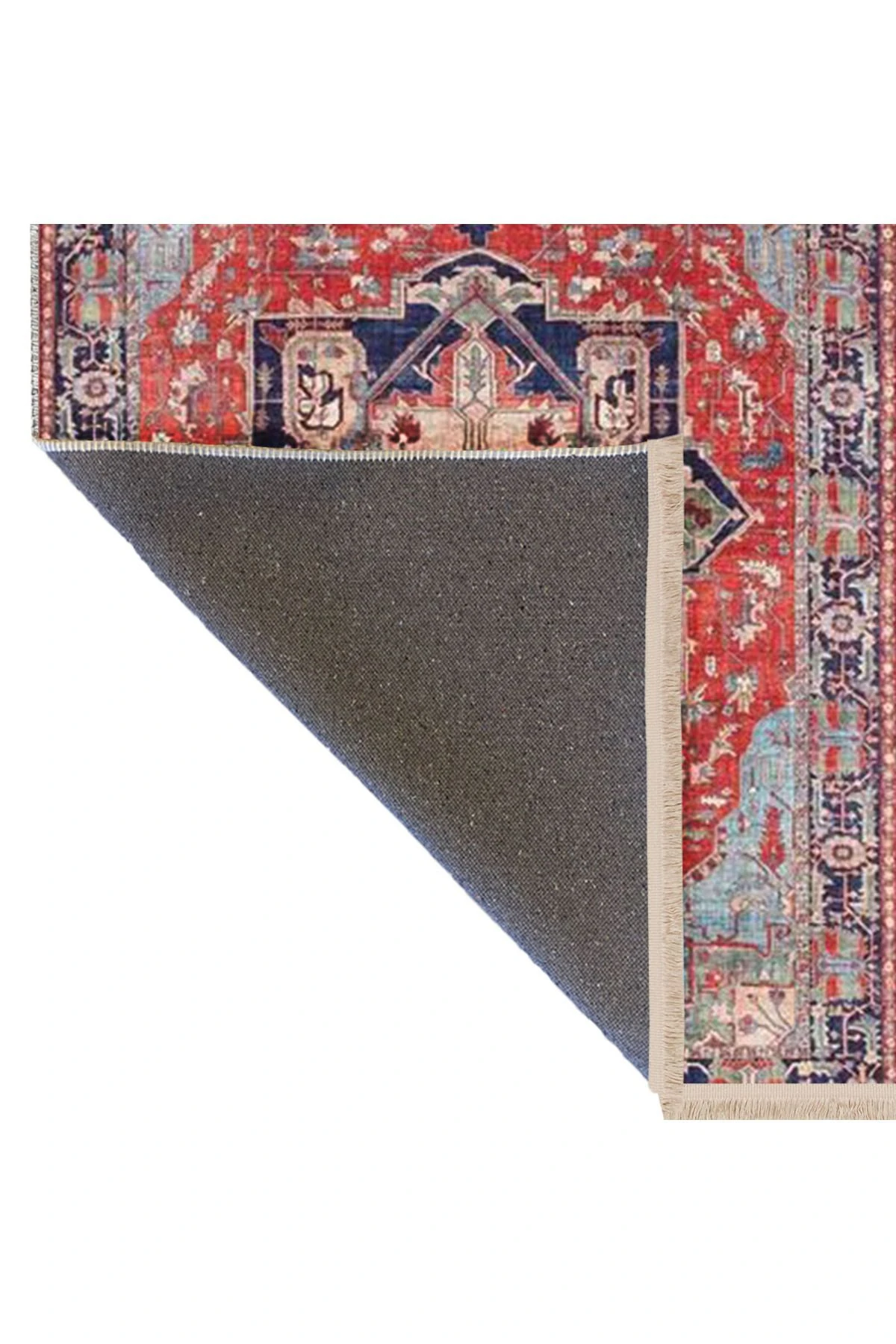 Alya Koleksiyonu Mavi Kırmızı Etnik Desenli Eskitme Görünümlü Dokuma Taban Dekoratif Halı alya11