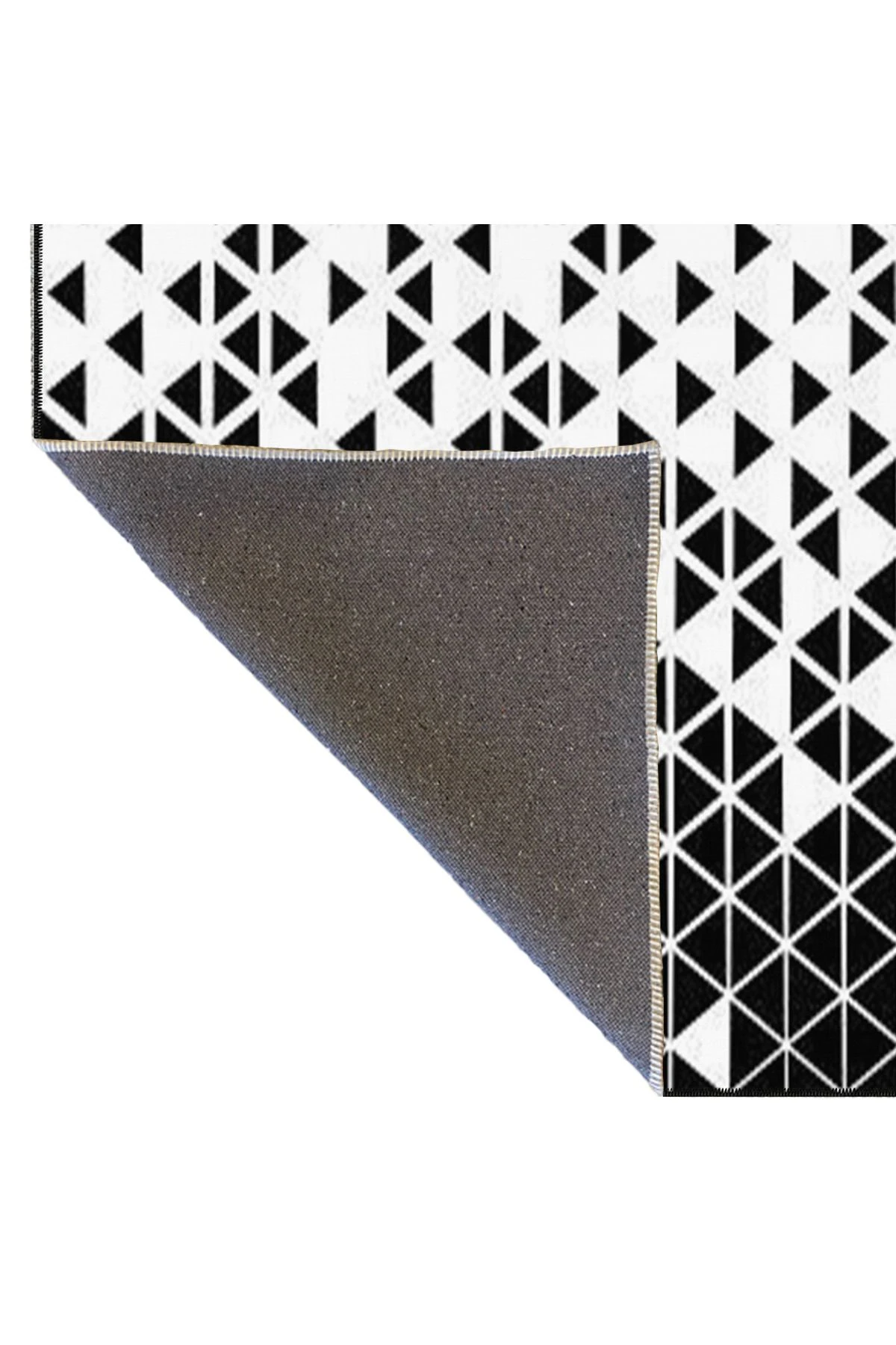 Siyah Beyaz Üçgen Geometrik Temalı Dokuma Taban Halı ve Yıkanabilir Halı miravip9823
