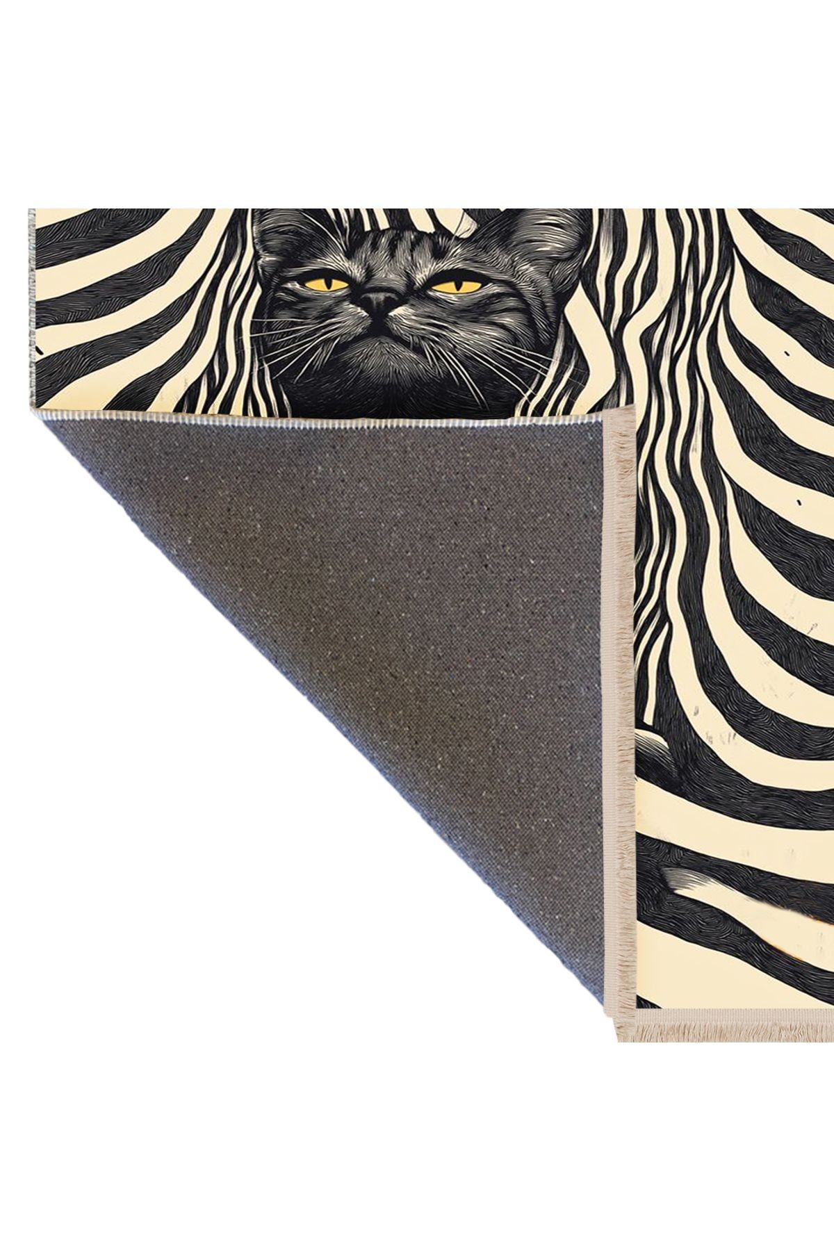 Efe Koleksiyonu Zebra Çizgiler Detaylı Asil Kedi Desenli Dokuma Taban Modern Dekoratif Halı 11
