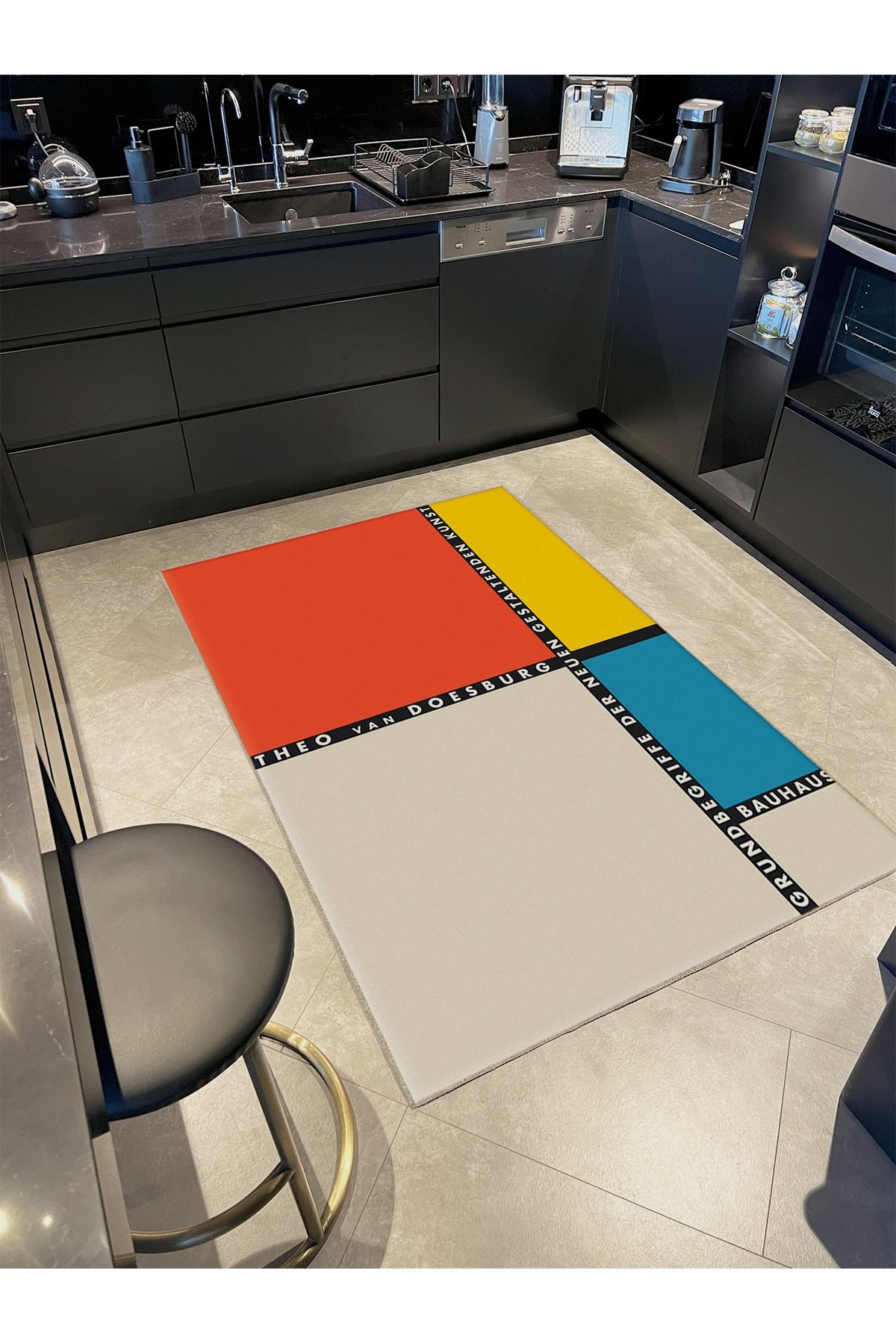 İnci Koleksiyonu Çok Renkli Yazı Detaylı Dokuma Taban Modern Dekoratif Halı inci51