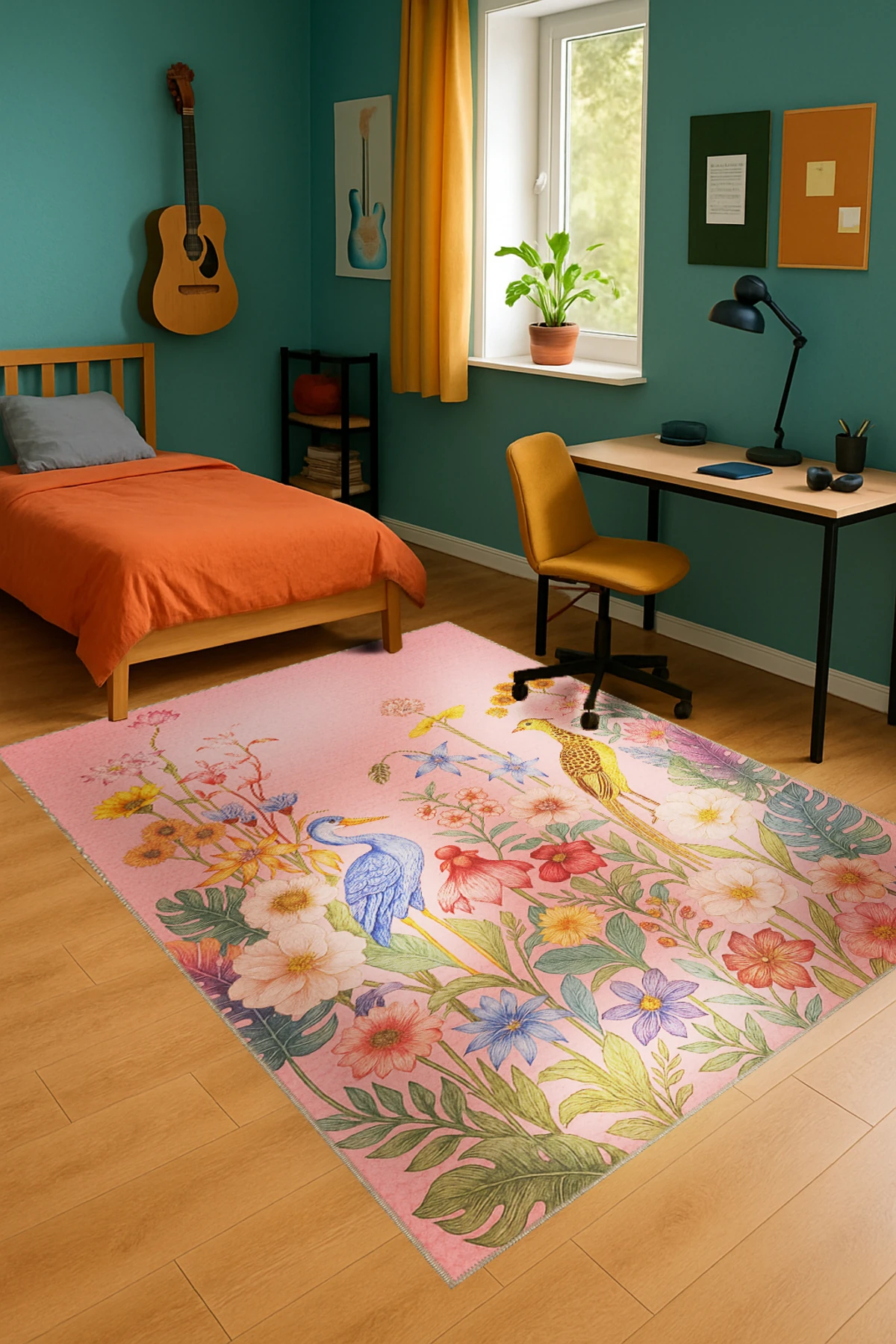 MOSSO Çiçek Motifli Desen Dokuma Taban Vintage Dekoratif Halımosso922