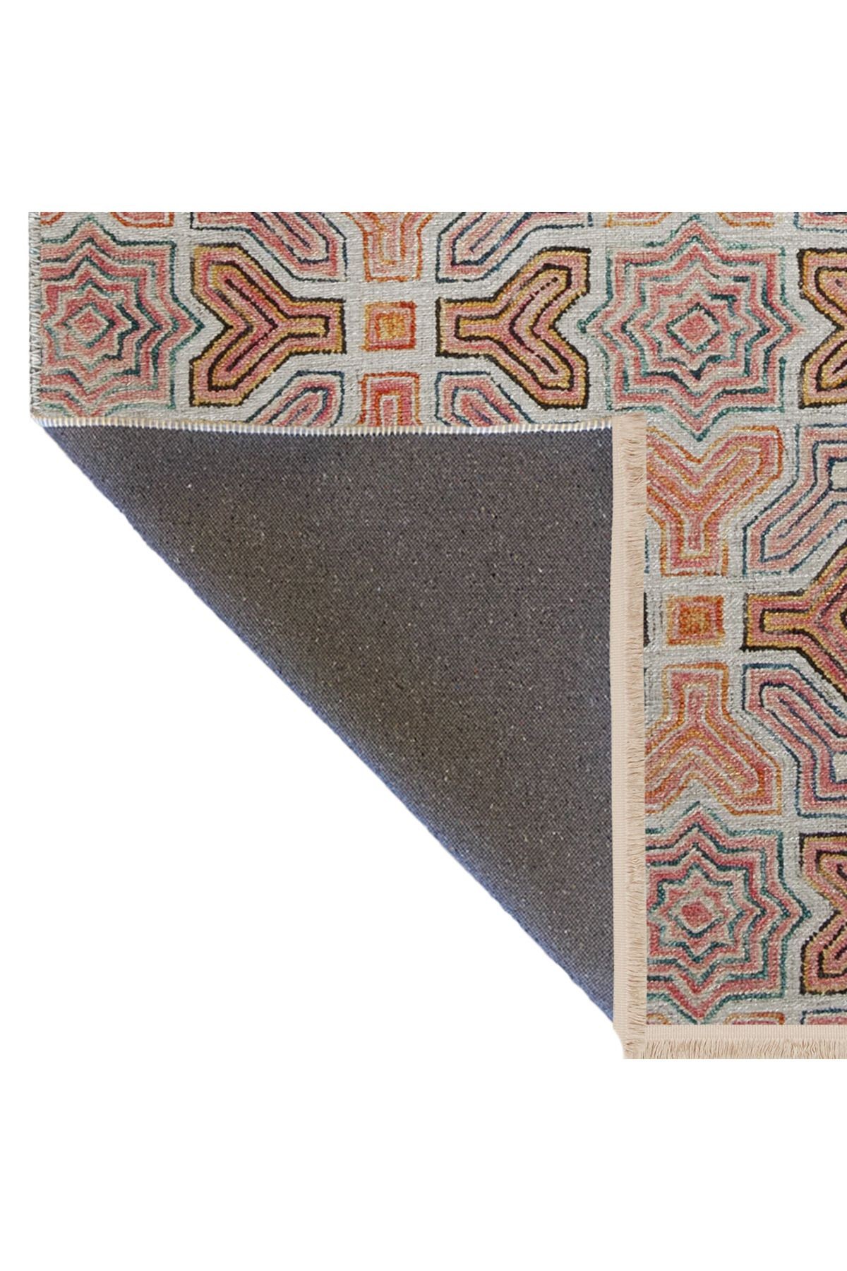 Pembe Turuncu Temalı Çiçek ve Geometrik Desenli Kreatif Vintage Dekoratif Halı 2833