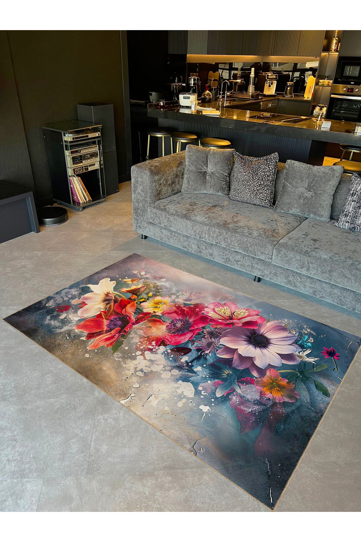 Güneş Koleksiyonu Renkli Çiçekler  Desenli Dokuma Taban Modern Dekoratif Halı güneş48