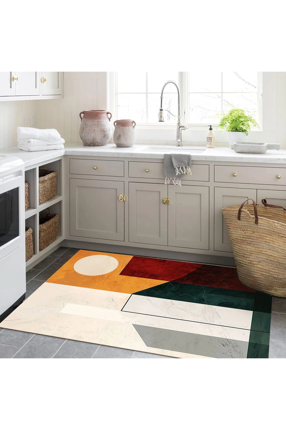 Kubilay Koleksiyonu Çok Renkli Soyut Geometrik Detaylı Desenli Dokuma Taban Modern Dekoratif Halı 29