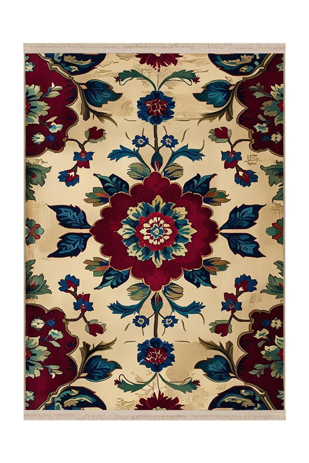 MOSSO Bordo Çiçek Detaylı Antik Desenli Dokuma Taban Modern Dekoratif Halı mosso12