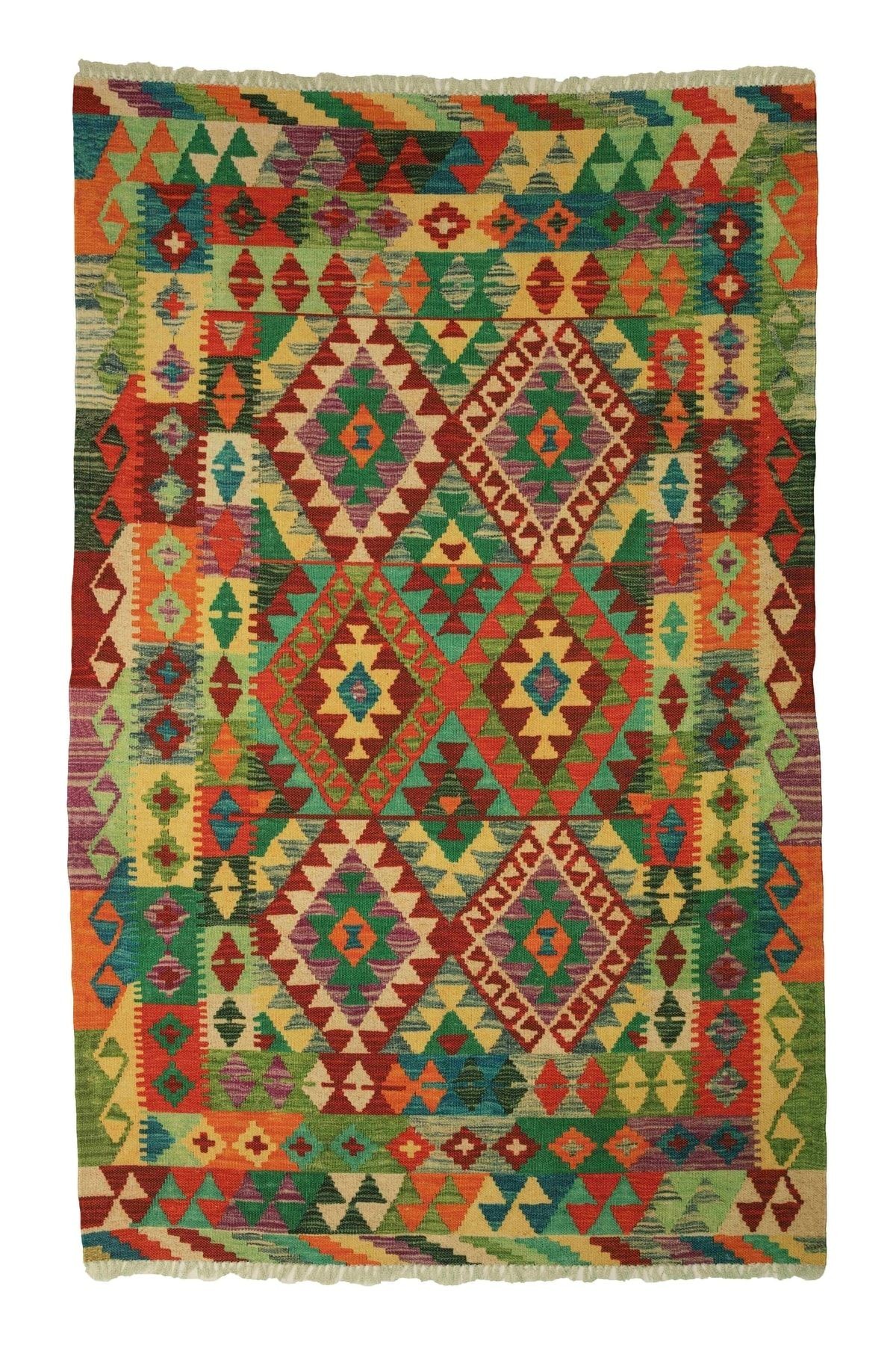 Cotton 527 Çok Renkli Etnik Desen Kilim