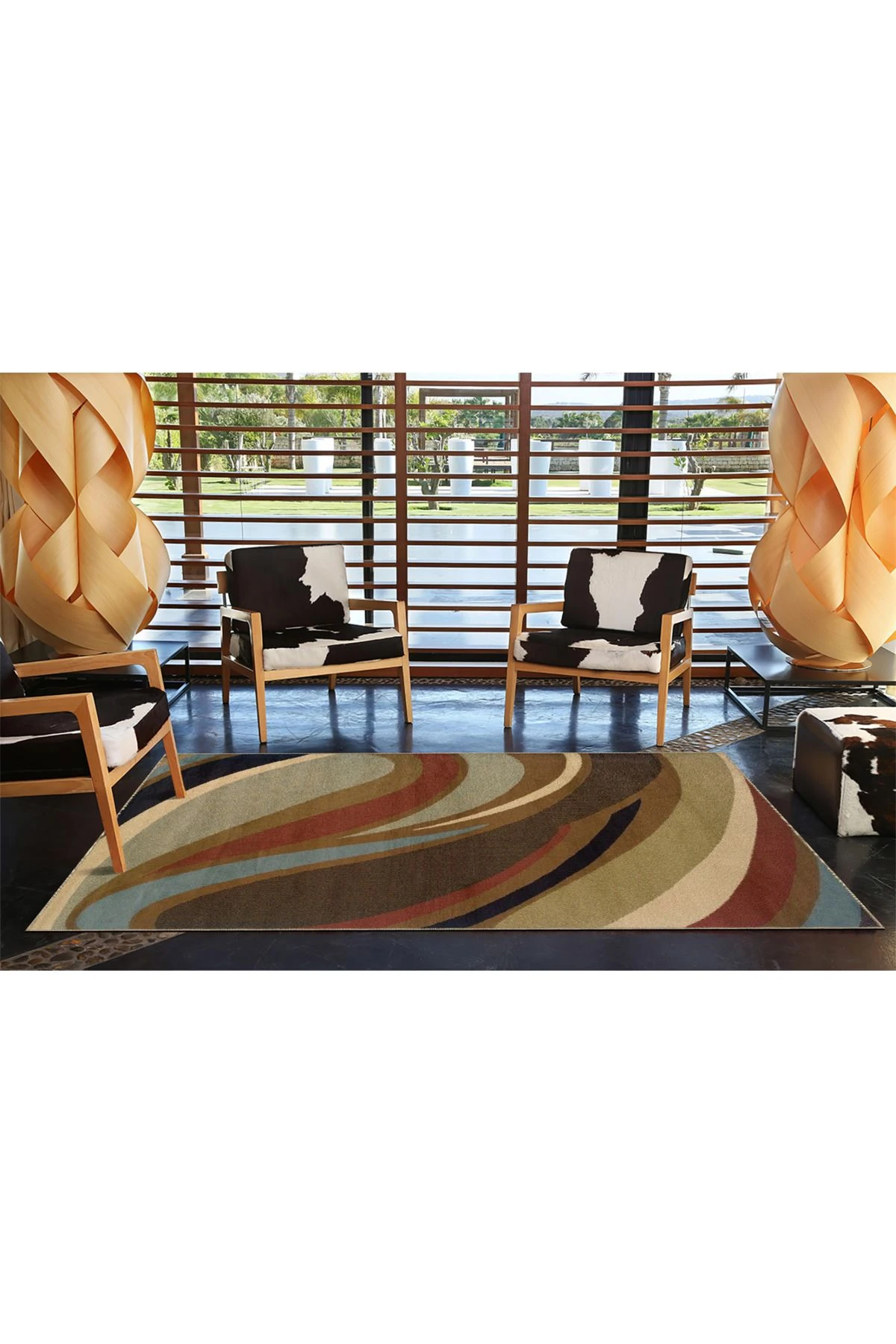 Kahverengi Dalgalı Desenli Dokuma Taban ve Yıkanabilir Halı miravip9355