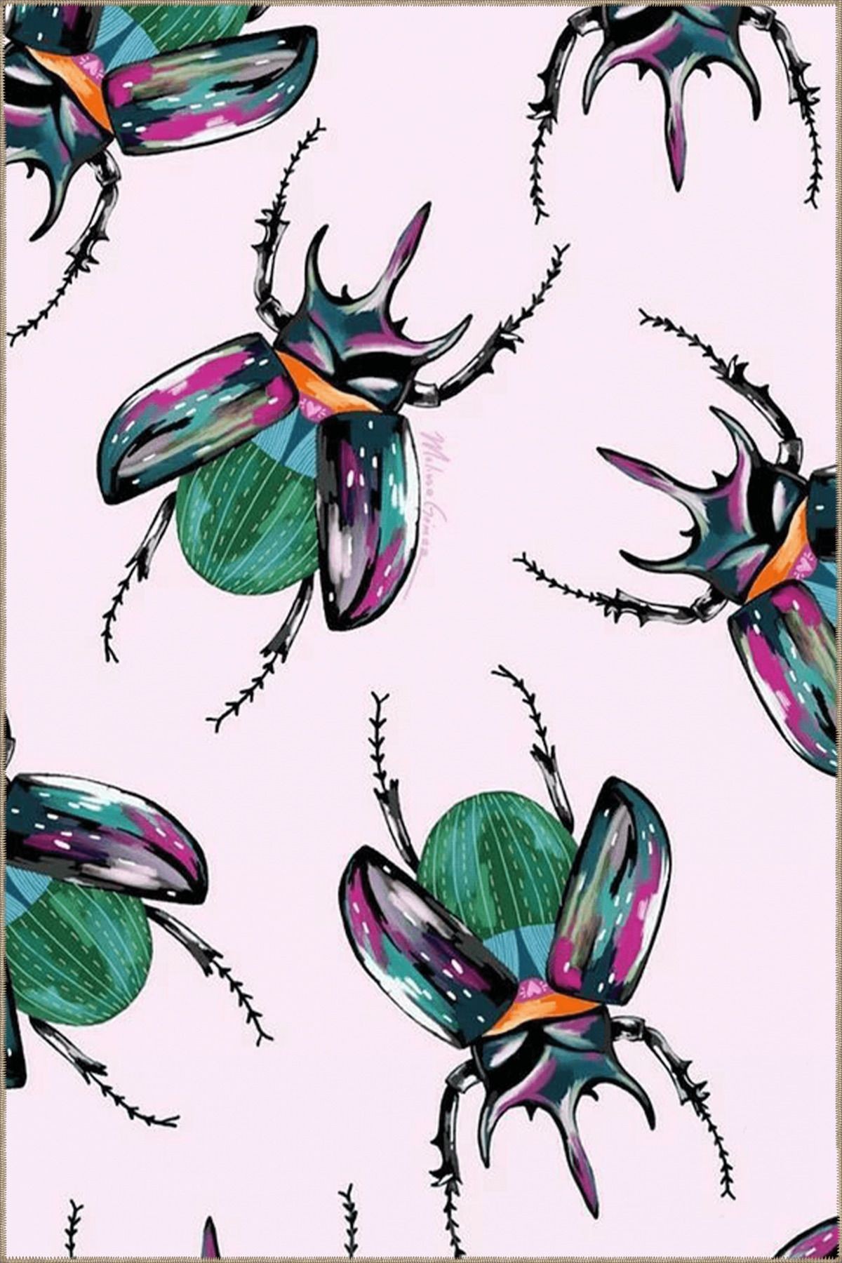 Açık Pembe Temalı Böcek Figürü Desenli Modern Dekoratif Halı 4979