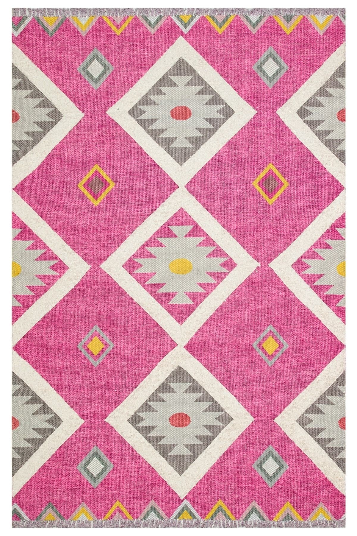 Rustik 4021 Fuşya Iskandinav Geometrik Kilim