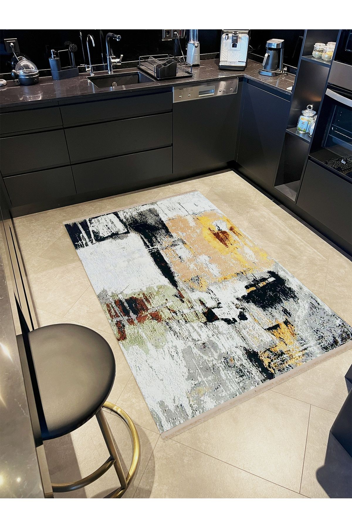Barcelona Koleksiyonu Siyah Gri Tonlarda Soyut Abstract Desenli Modern Dekoratif Halı barcelona67