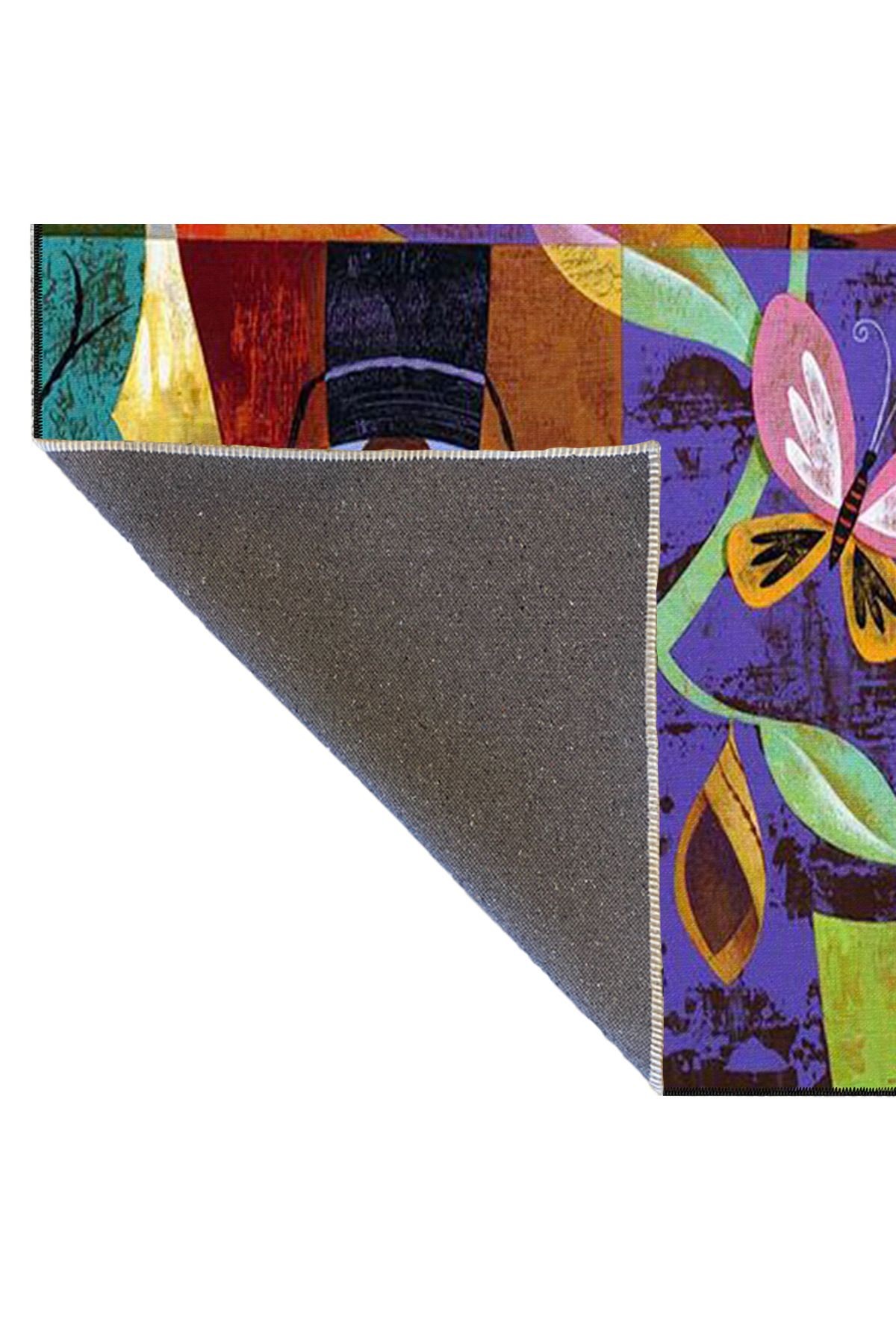 İnsan Kafası Floral Çiçekli Desenli Dekoratif Yıkanabilir Halı miravip8690