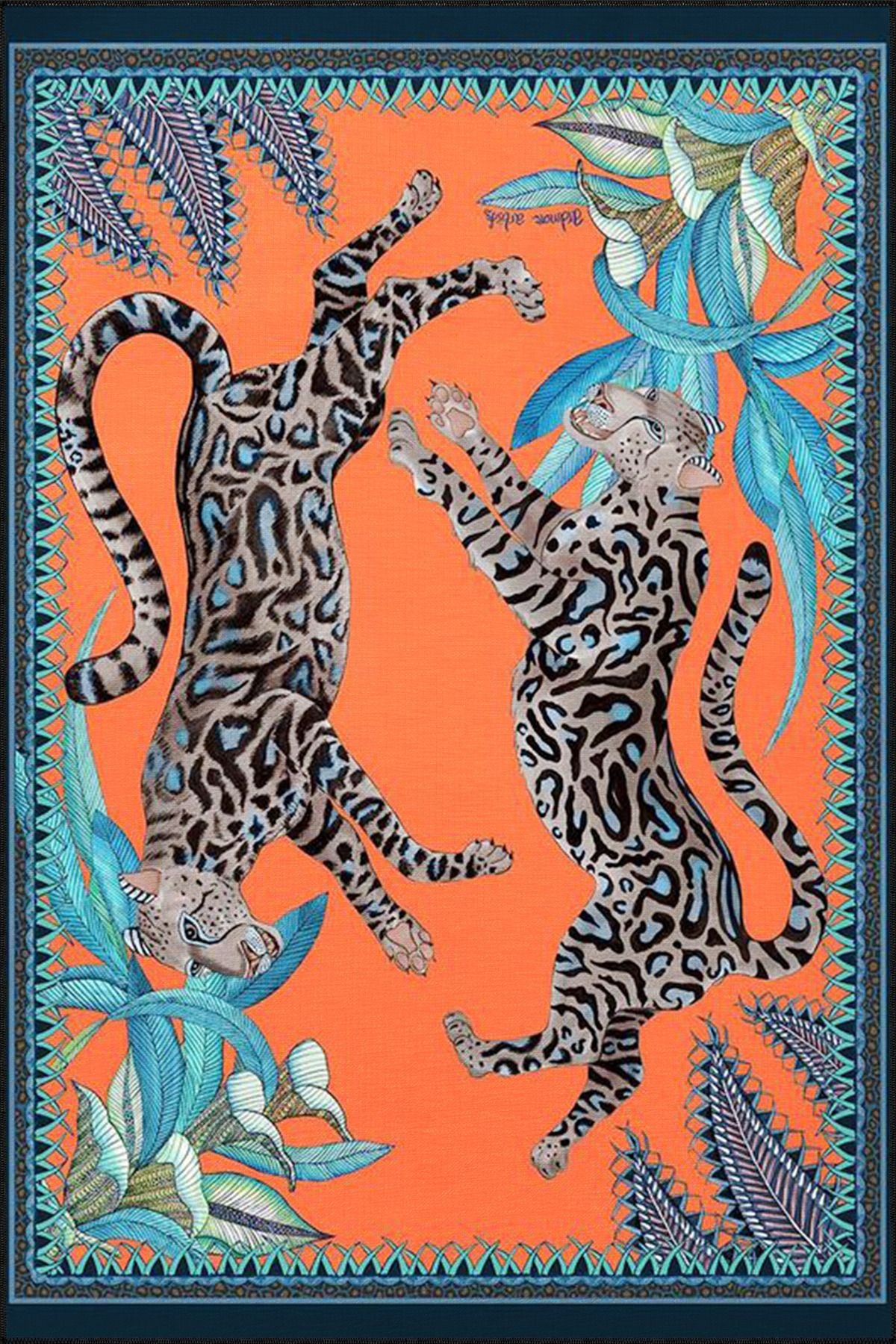 Turuncu Leopar Hayvan Desenli Modern Dekoratif Halı miravip294