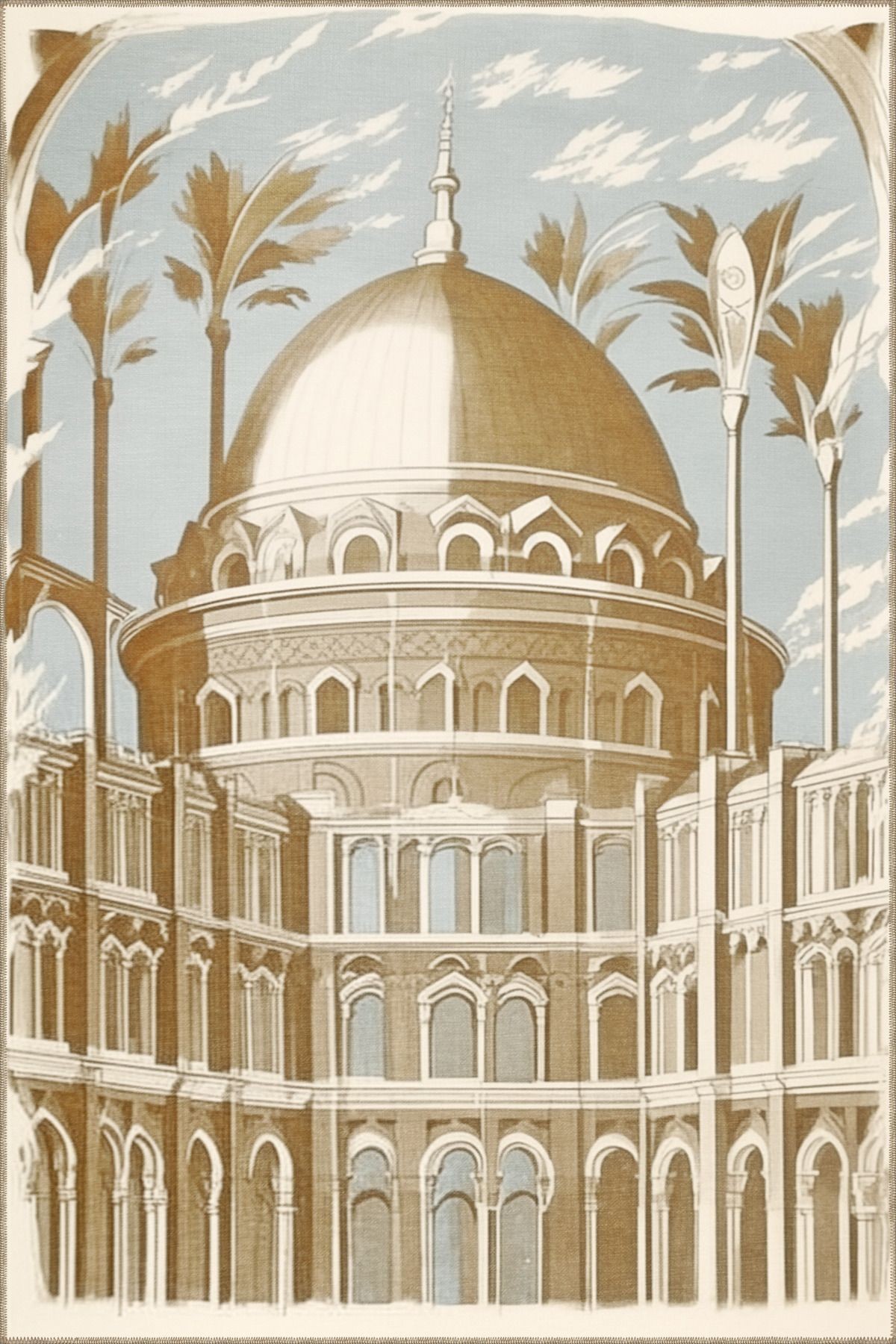 Dido 2 Koleksiyonu Bej Mavi Temalı Antik Kolezyum Desenli Vintage Dekoratif Halı 22