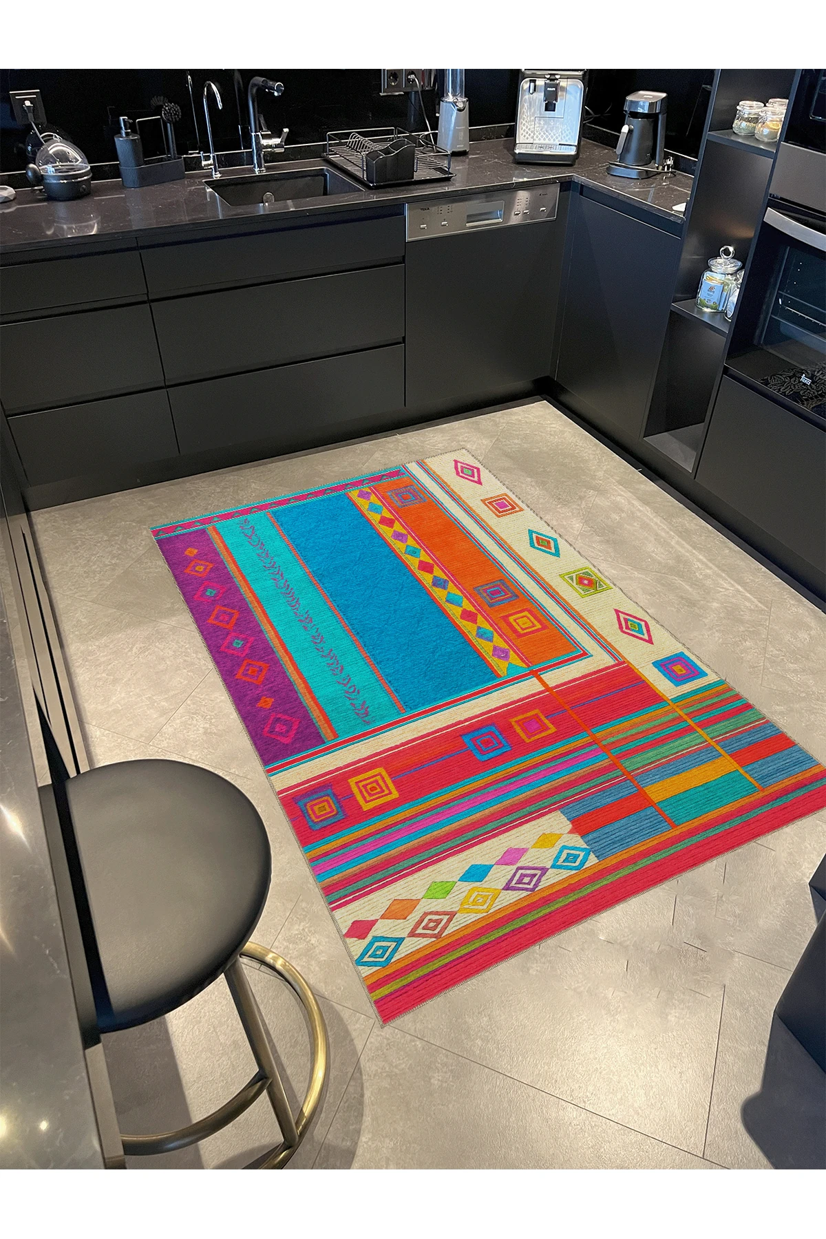 MOSSO Çok Renkli Gökkuşağı Temalı Desenli Modern Dekoratif Halı mosso421