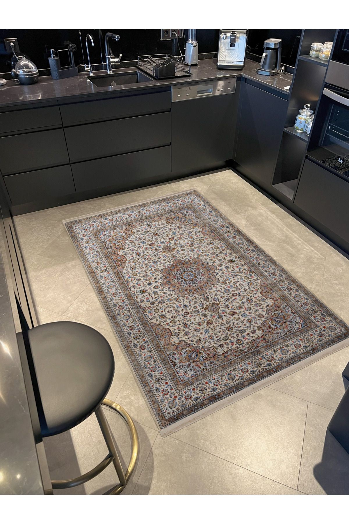 Açık Ton Bej Temalı Geleneksel Motif Etnik Desenli Kreatif Vintage Dekoratif Halı 2575