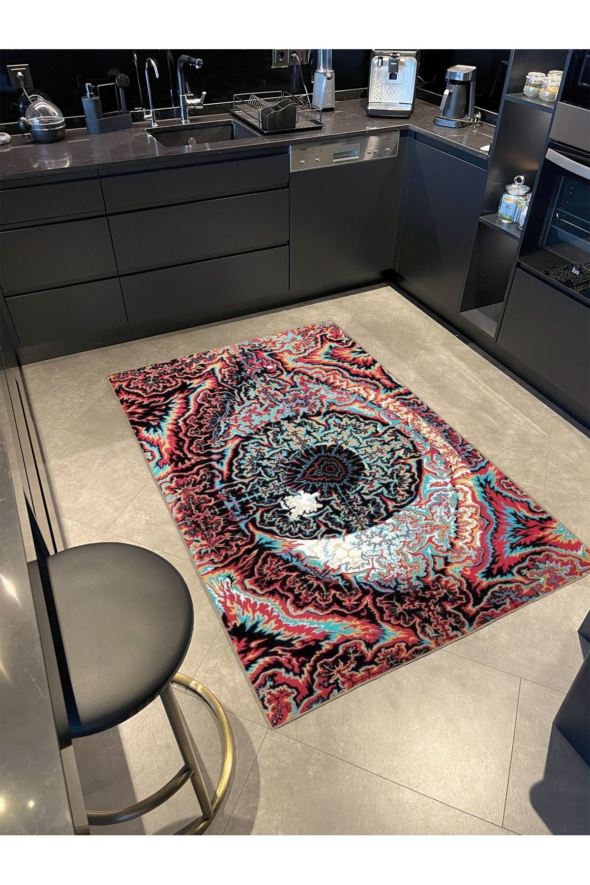 Çok Renkli Sürrealist Tasarım Soyut Göz Desenli Modern Dekoratif Halı 3501