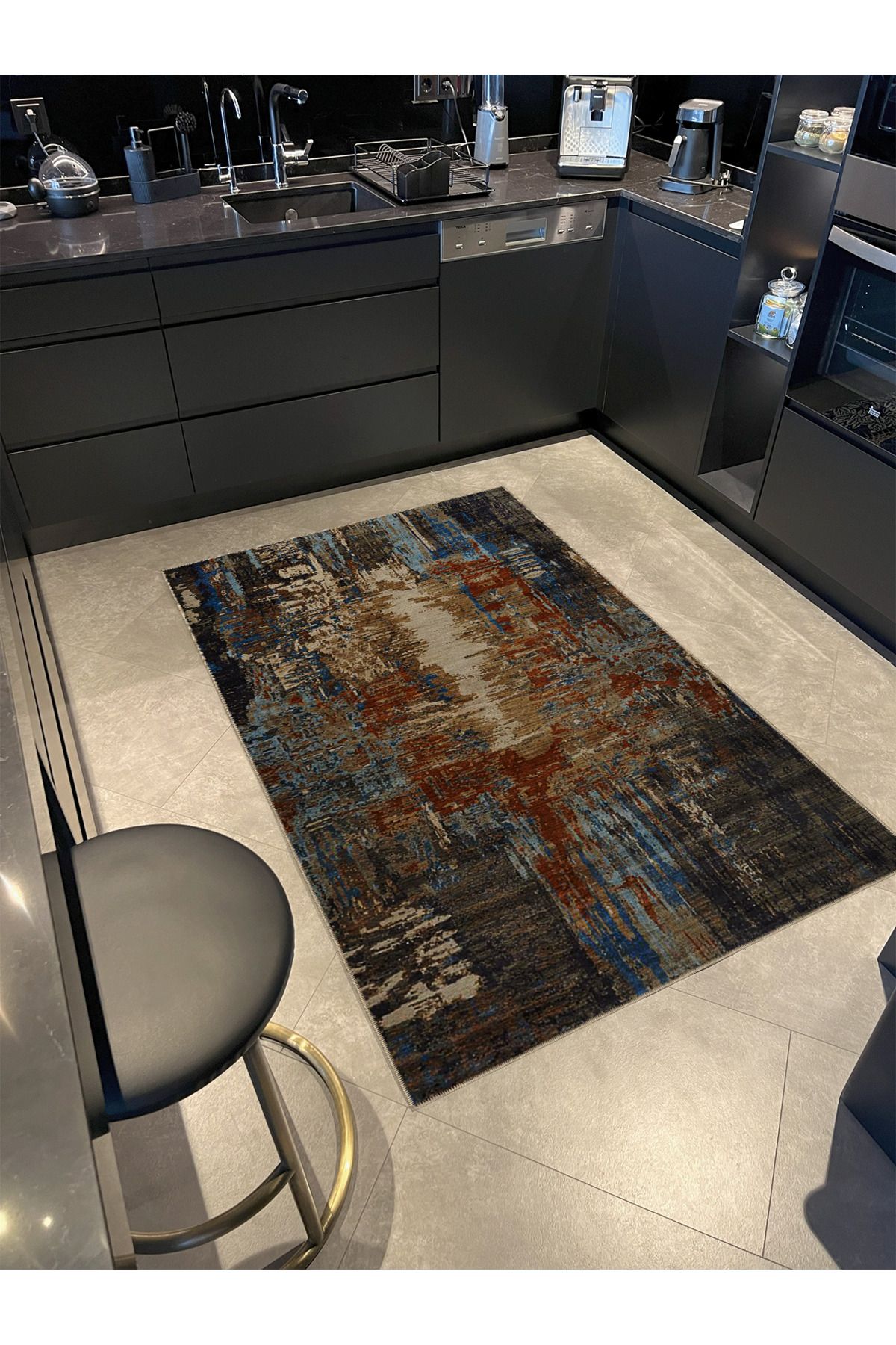 Çok Renkli Soyut Desenli Modern Dekoratif Halı 5373