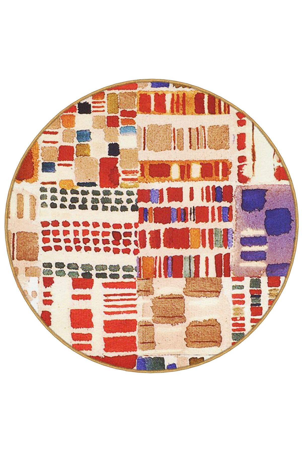 Çok Renkli Karma Geometrik Desenli Yuvarlak Dokuma Taban Modern Dekoratif Halı 6084