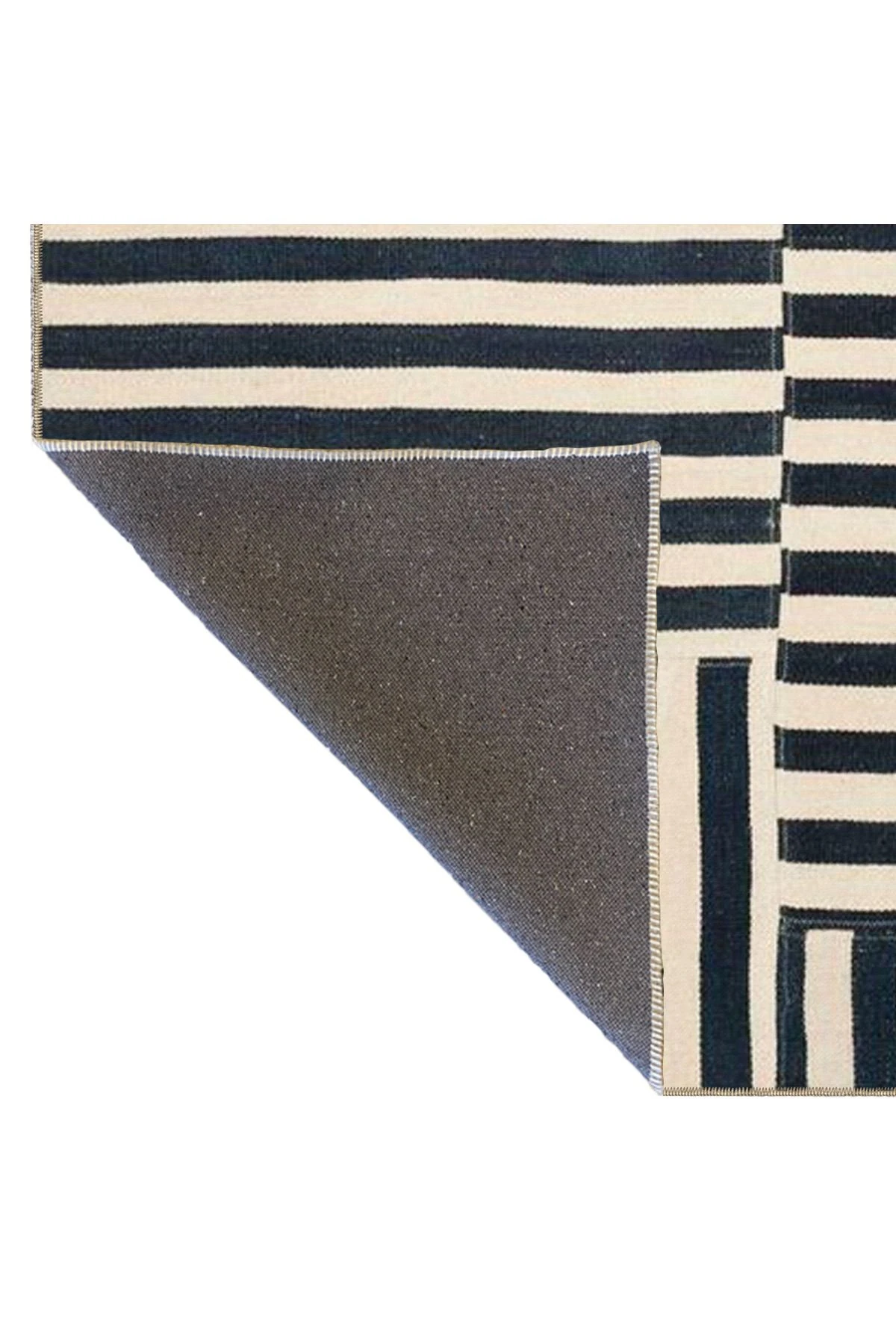 Siyah Krem Lineer Çizgili Dekoratif Yıkanabilir Halı miravip9023