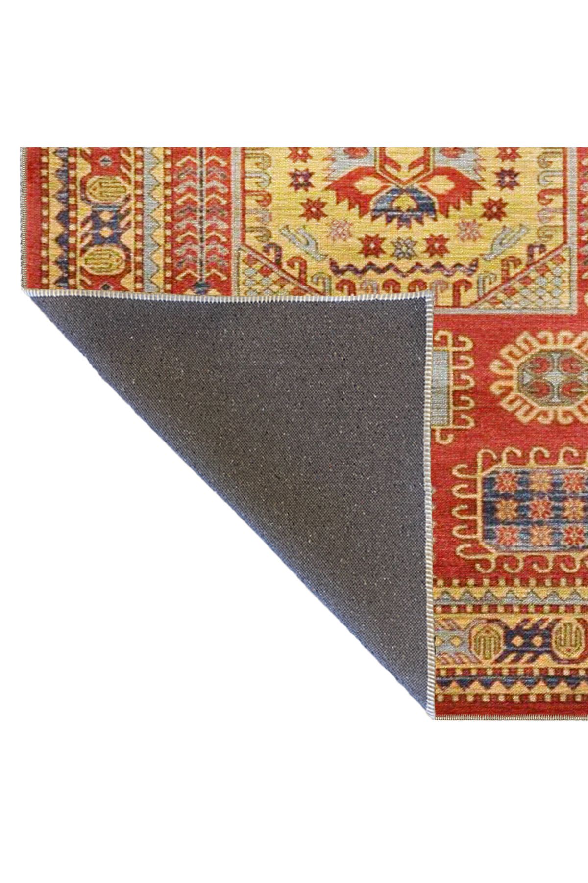 Kırmızı Tonlarında Geometrik Modern Dekoratif Halı 3674