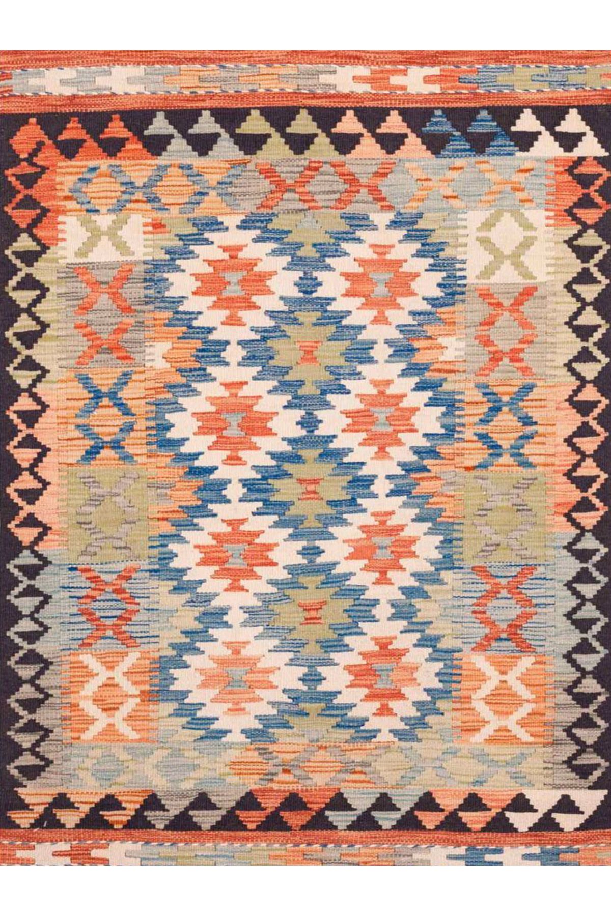 Güney Koleksiyonu Çok Renkli Geometrik Etnik Motifli ve Geleneksel Desenli Vintage Dekoratif Halı 45